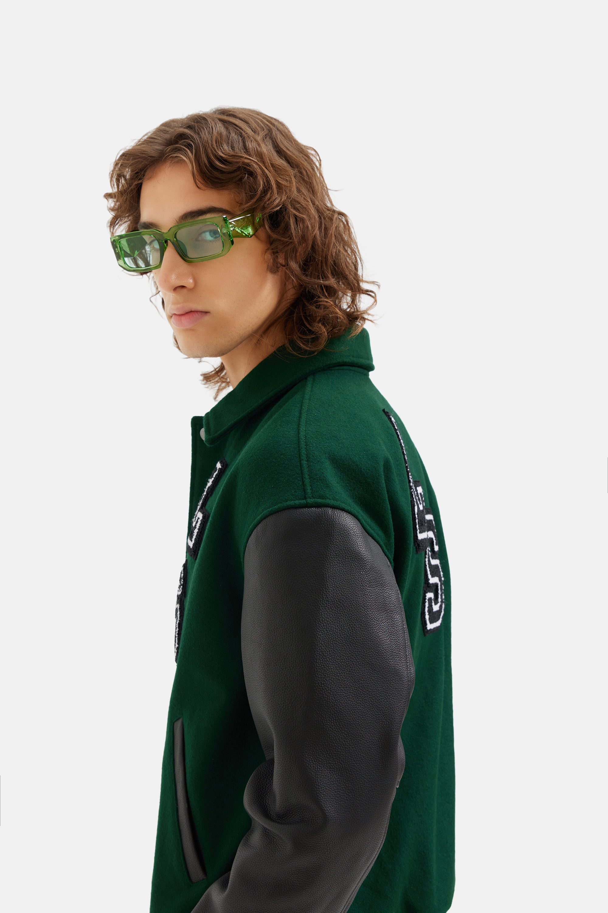 Harlem - Drop Shoulder Varsity Jacket - Forest Green & Black