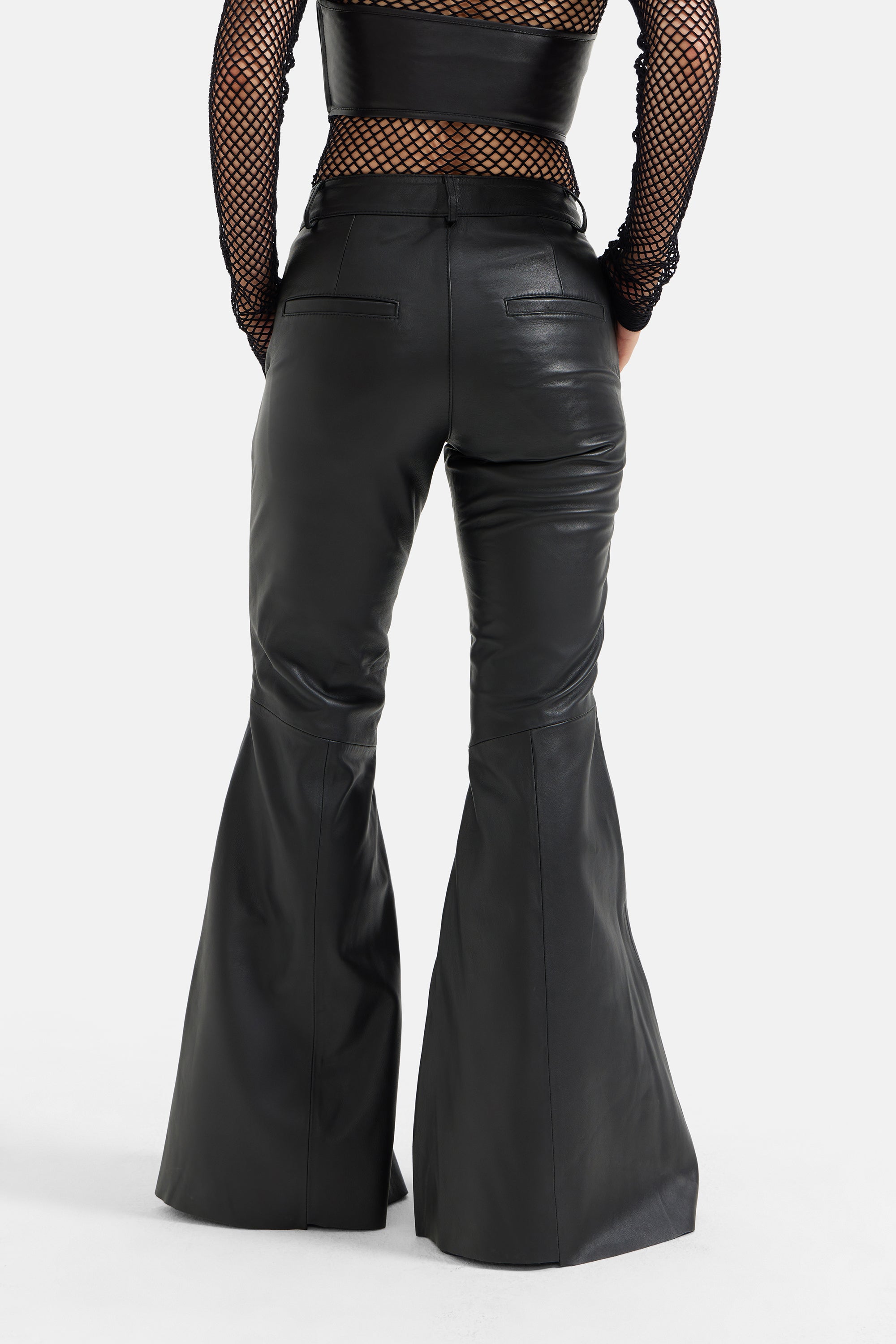 Alara - Flare Stretch Leather Pants - Black