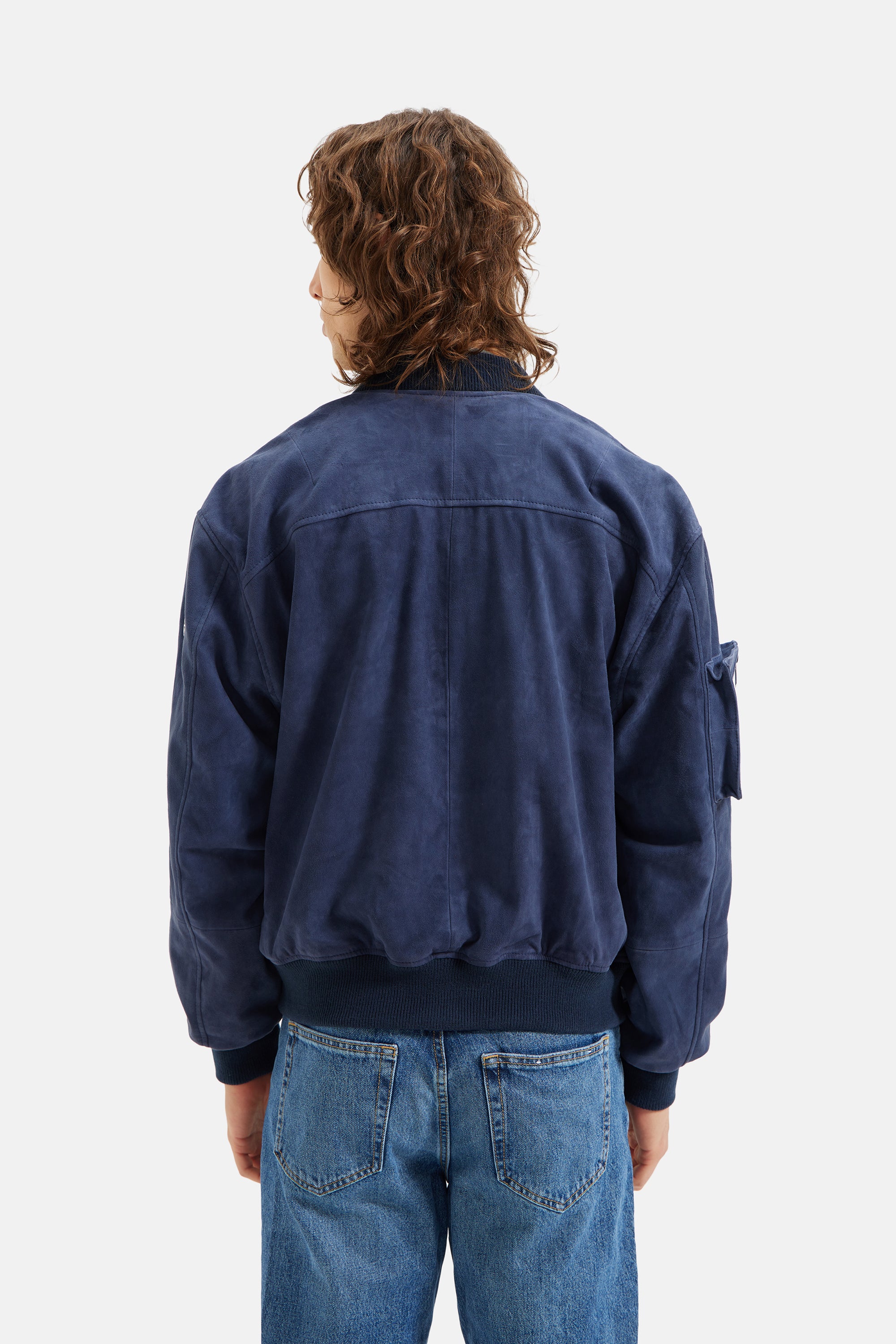 Florida - Suede Utility Bomber Jacket - Blue