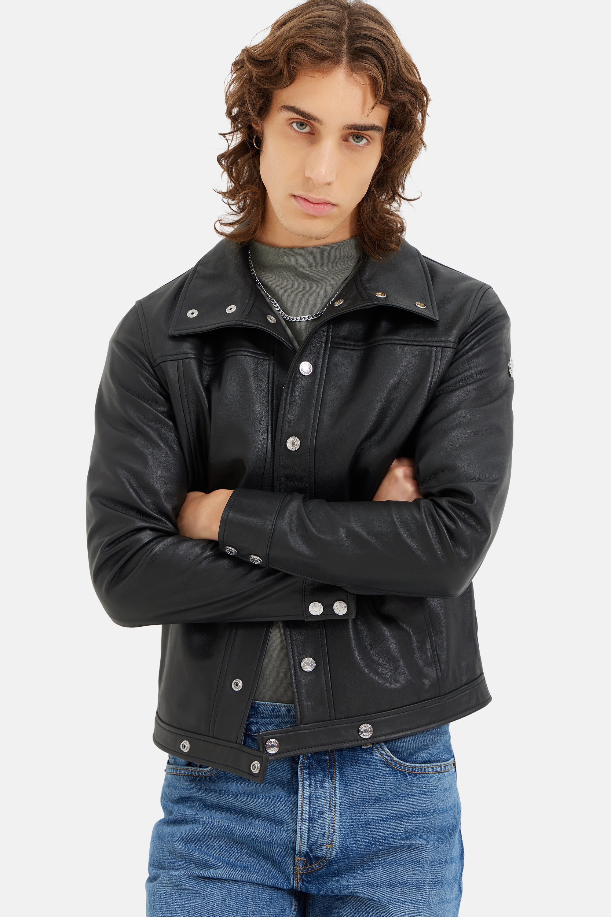 Lux - Button-Up Leather Jacket - Black