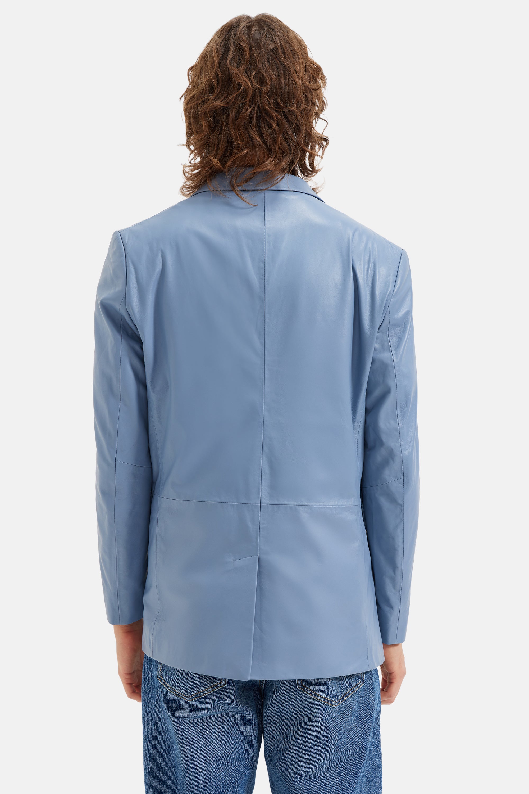 Lord - Work-wear Leather Blazer - Sky Blue