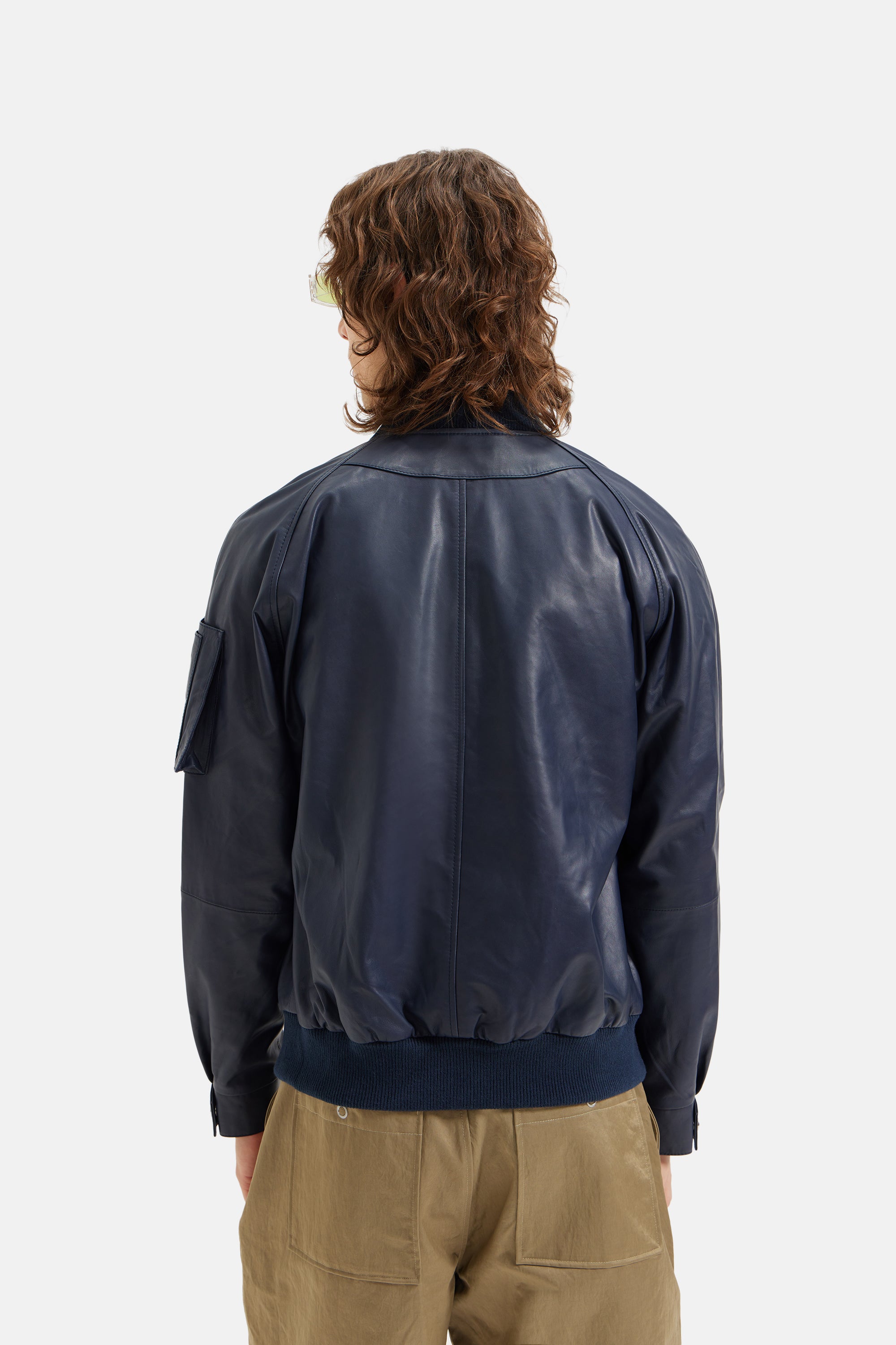 Rider - Utility Bomber Leather Jacket - Navy Blue