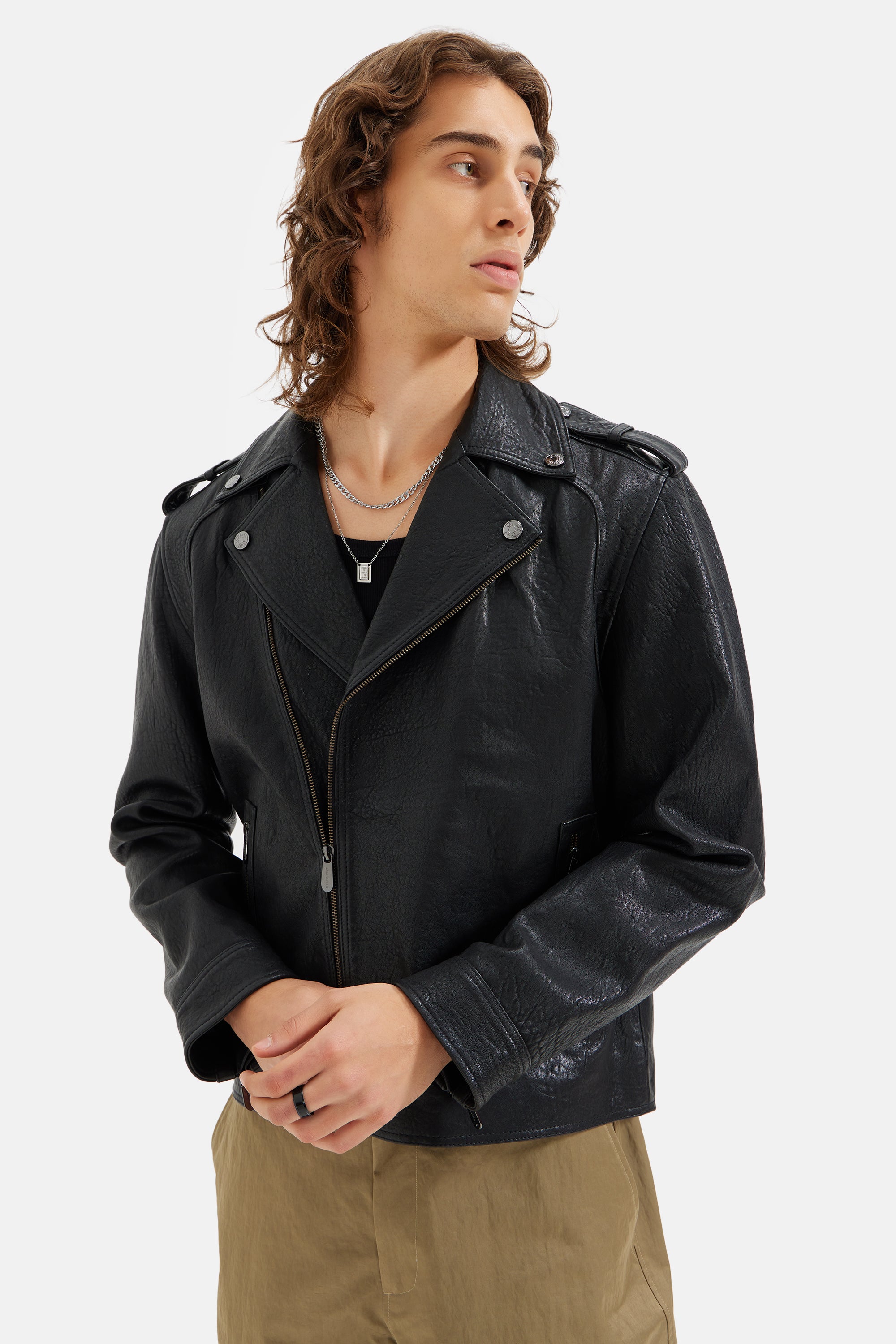 Klas - Leather Biker Jacket - Black