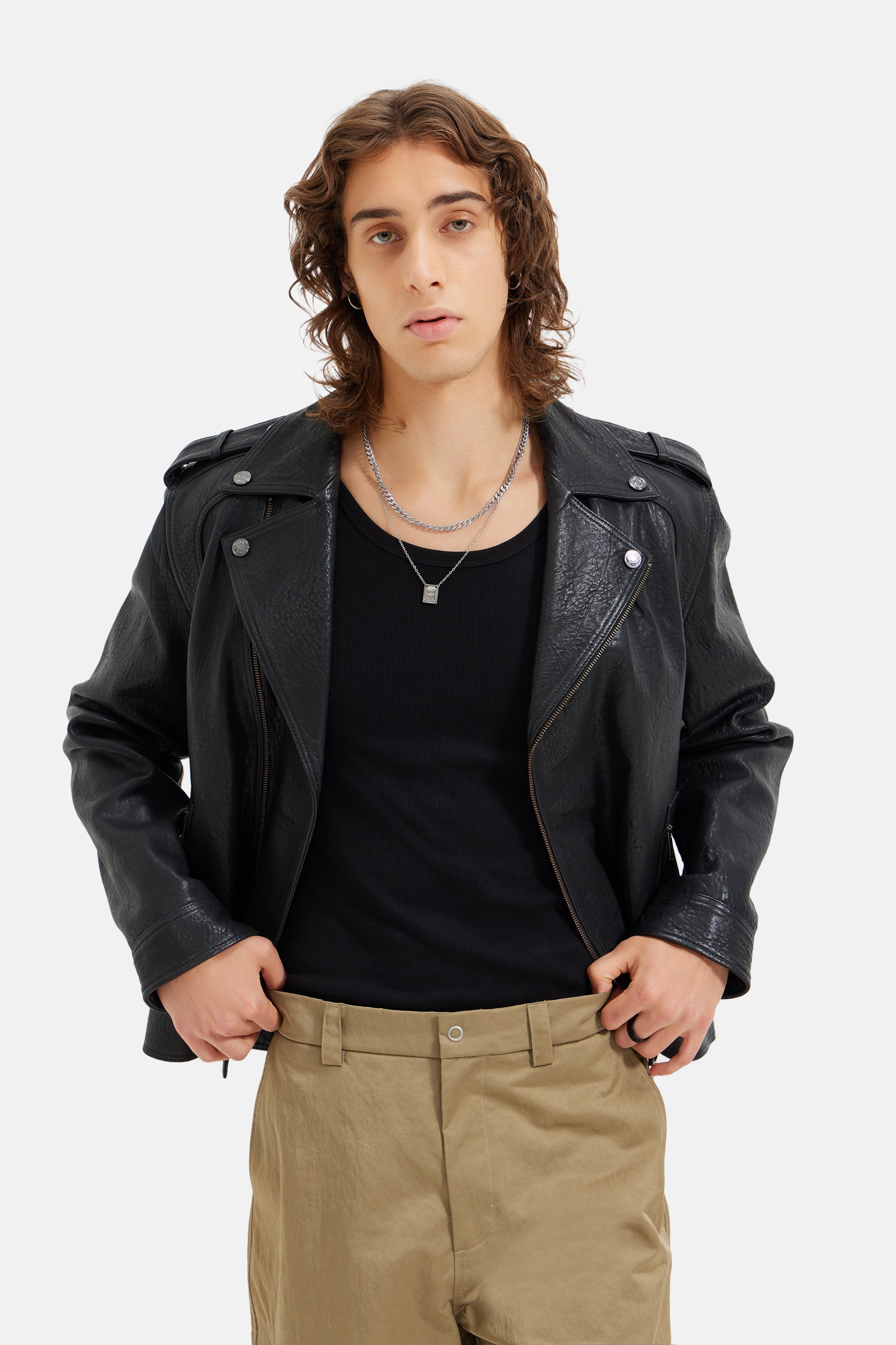 Klas - Leather Biker Jacket - Black