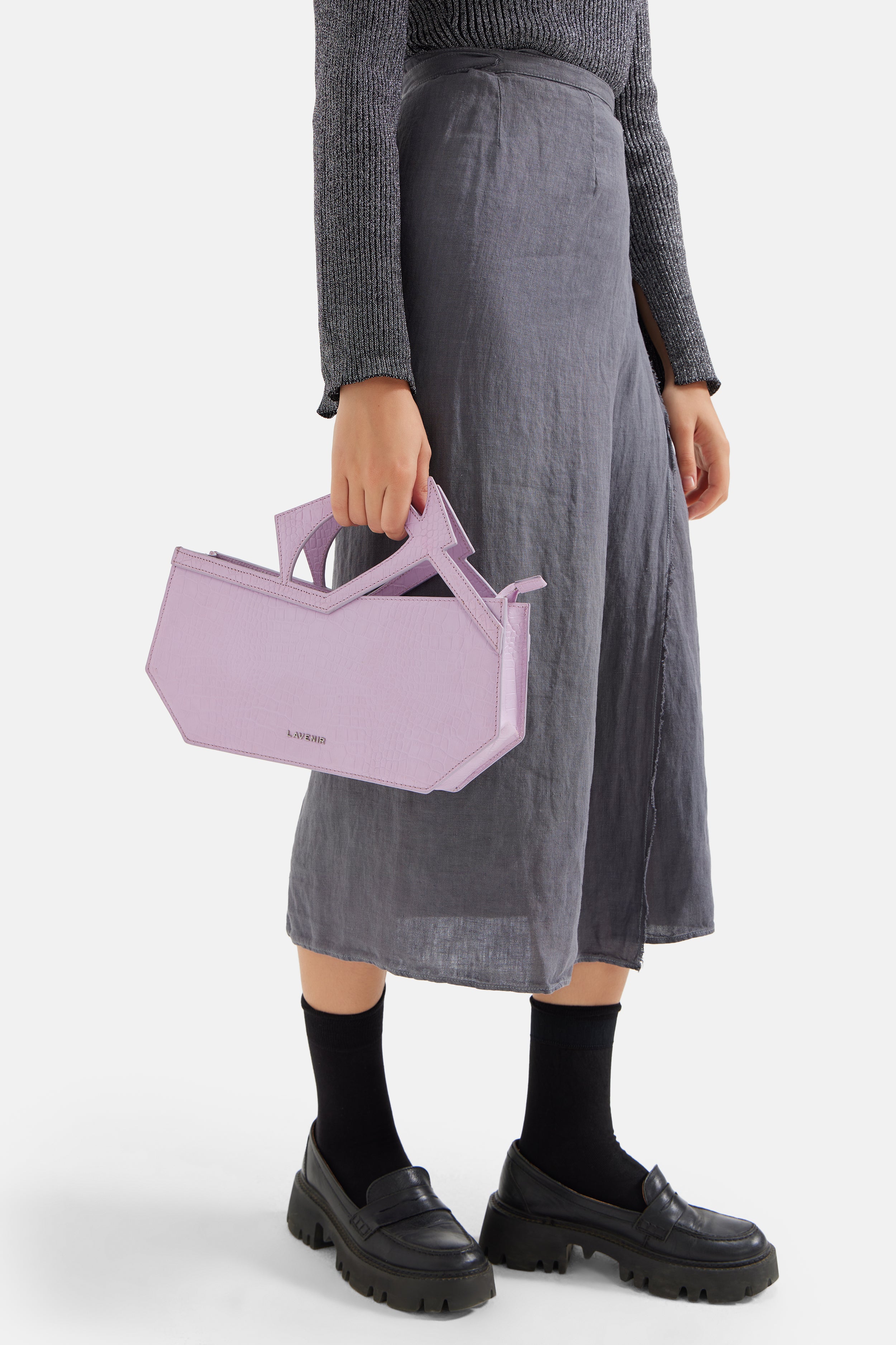 Abigail - Asymmetric Hand Bag - Lilac Croco