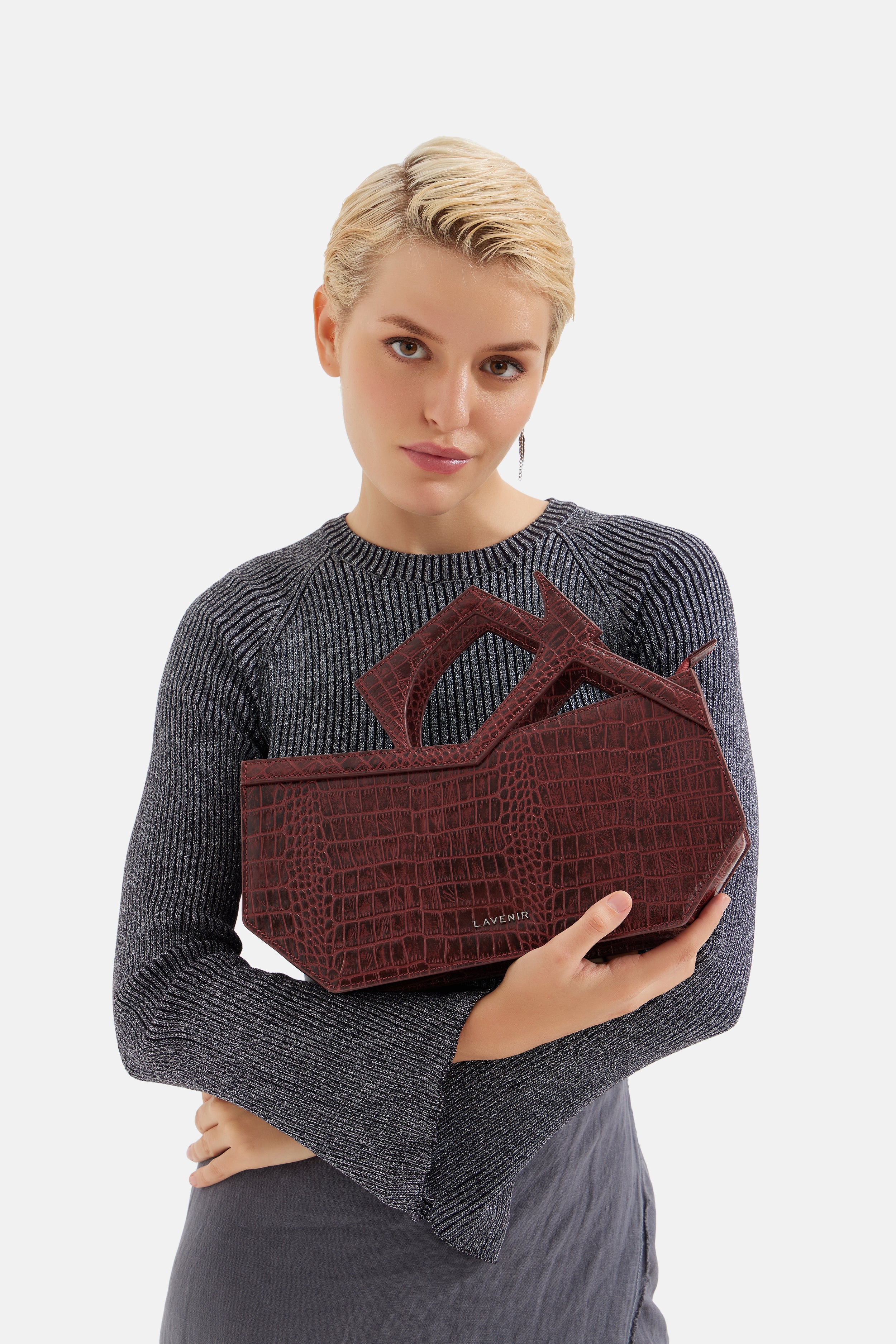 Abigail - Asymmetric Hand Bag - Croco Red Potting Soil