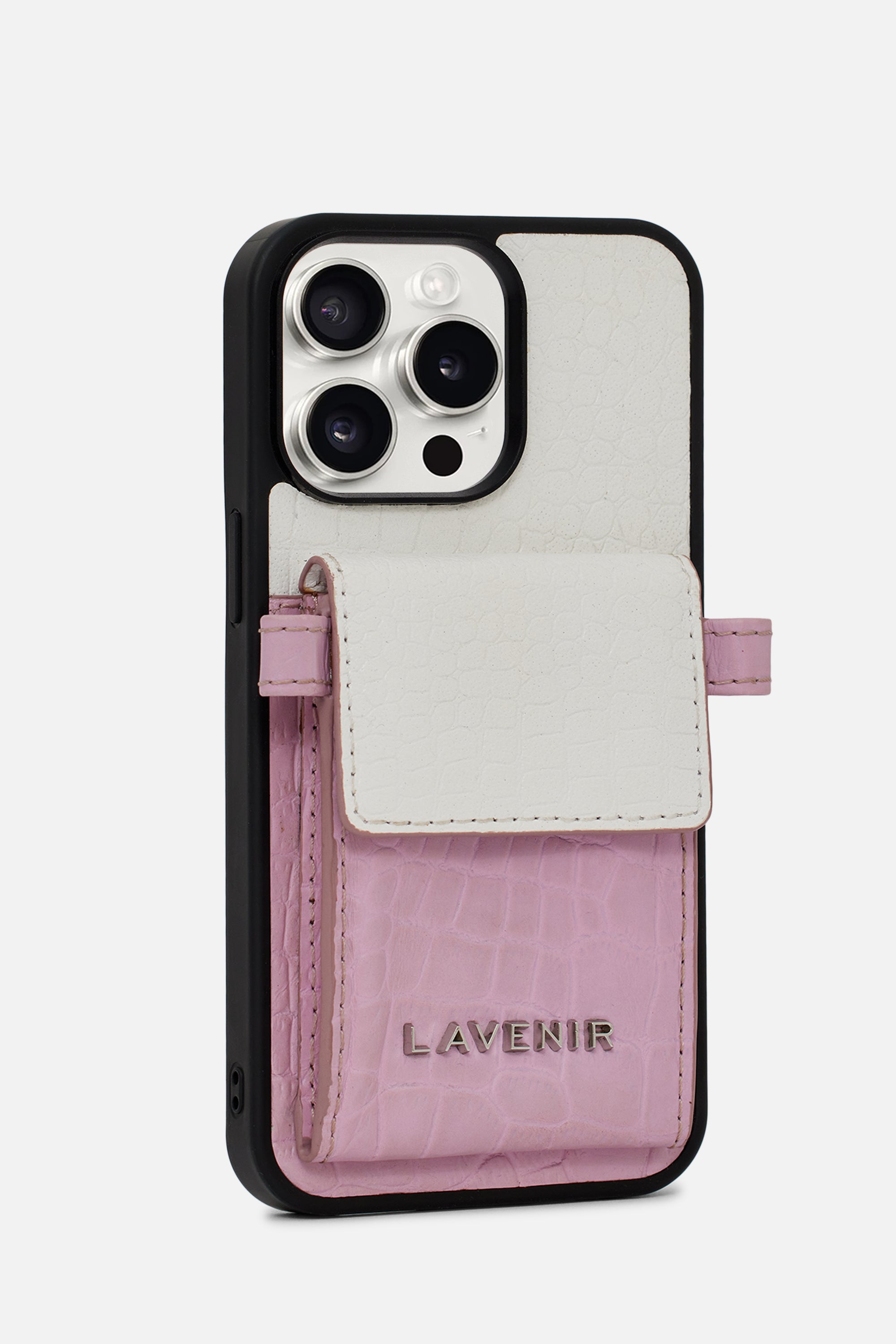 IPHONE SLING CROCO CARD HOLDER CASE - LIGHT MAUVE/WHITE