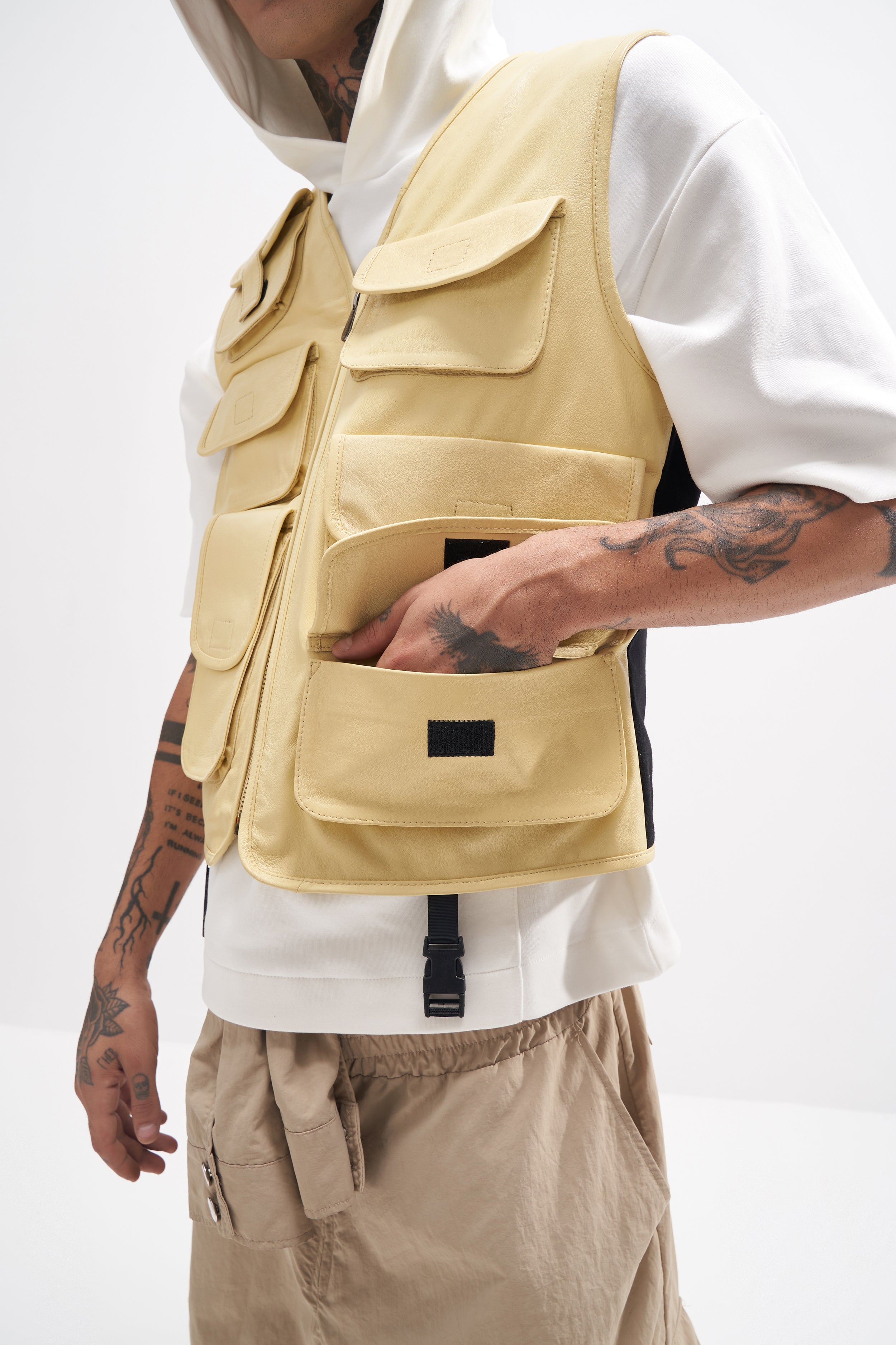 Otis - Leather Utility Gilet - Yellow