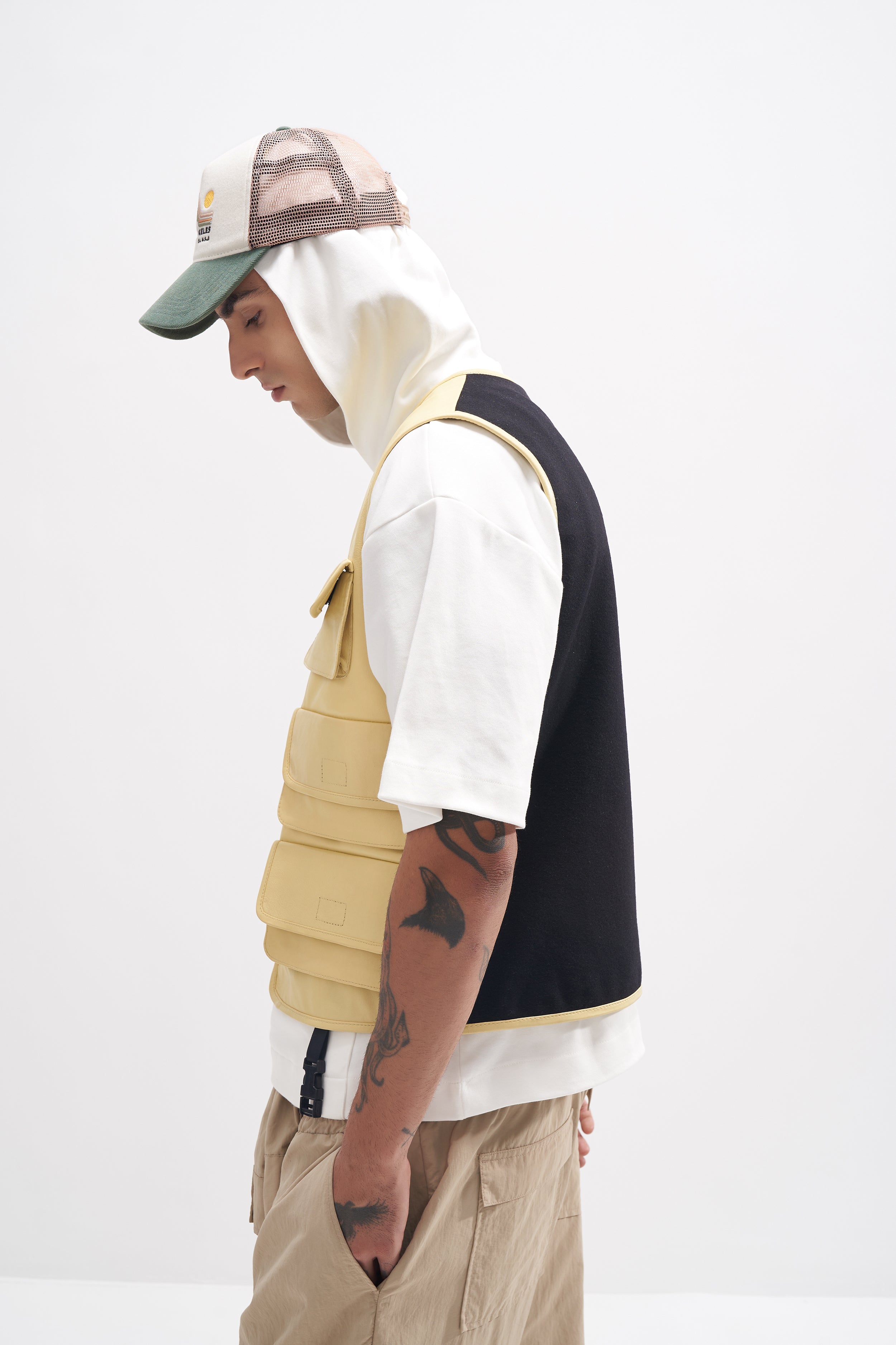 Otis - Leather Utility Gilet - Yellow