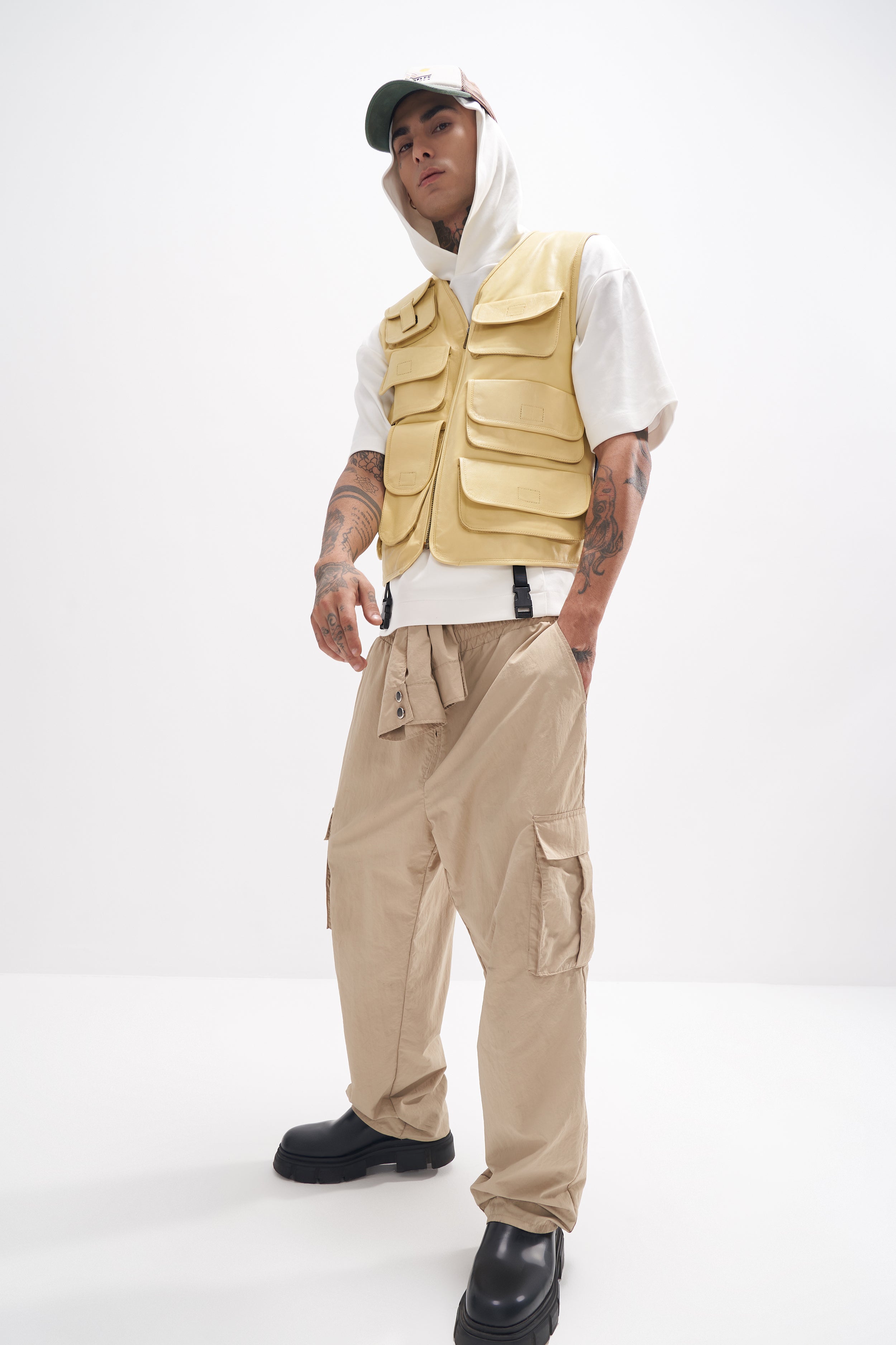 Otis - Leather Utility Gilet - Yellow