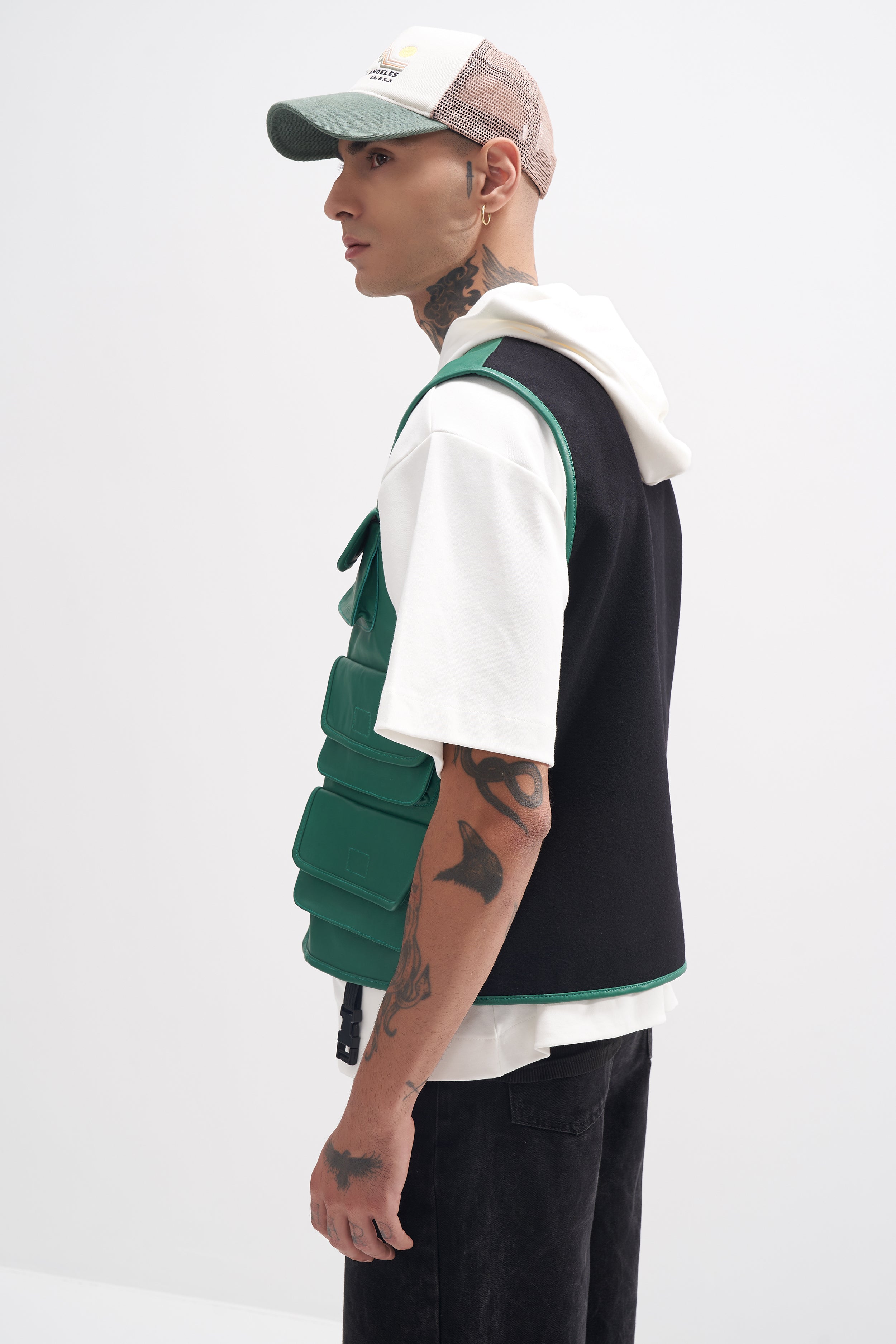 Otis - Leather Utility Gilet - Green