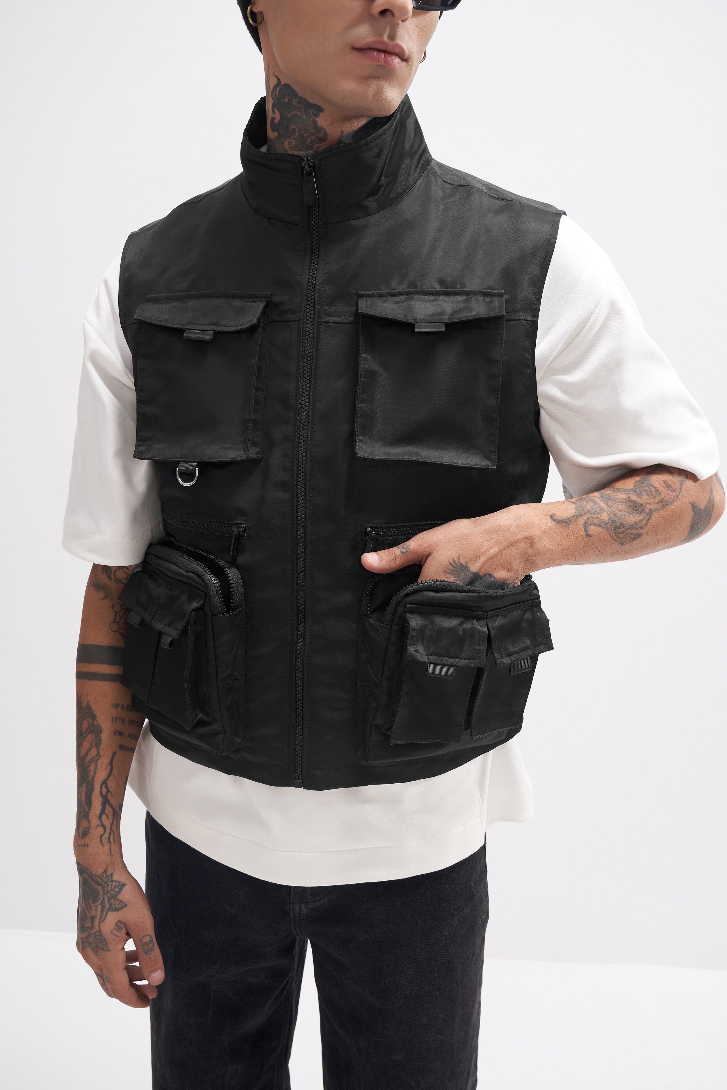 Sven - Nylon Utility Gilet -Black