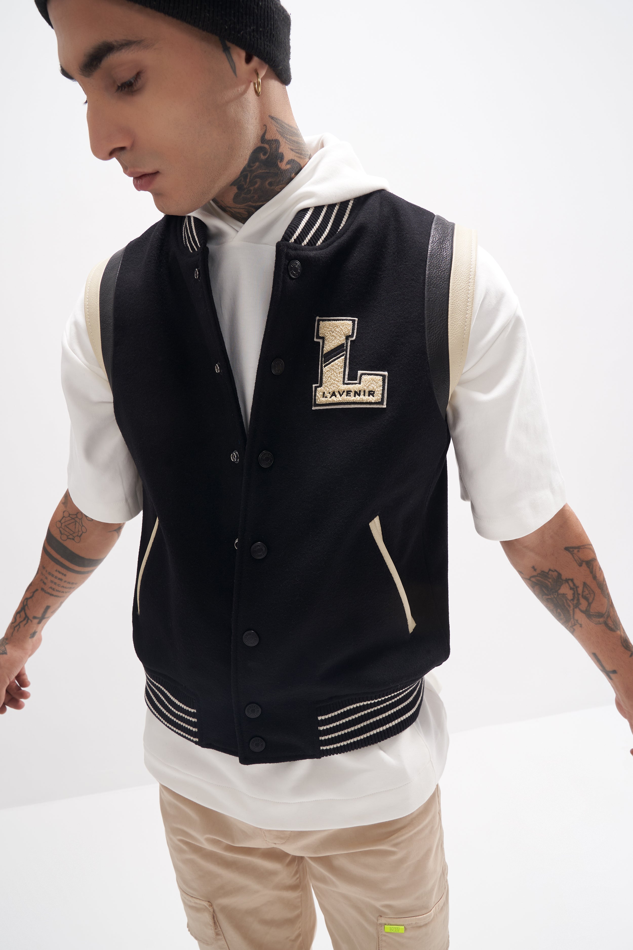 Joro - Unisex Varsity Gilet - Black / Off-White