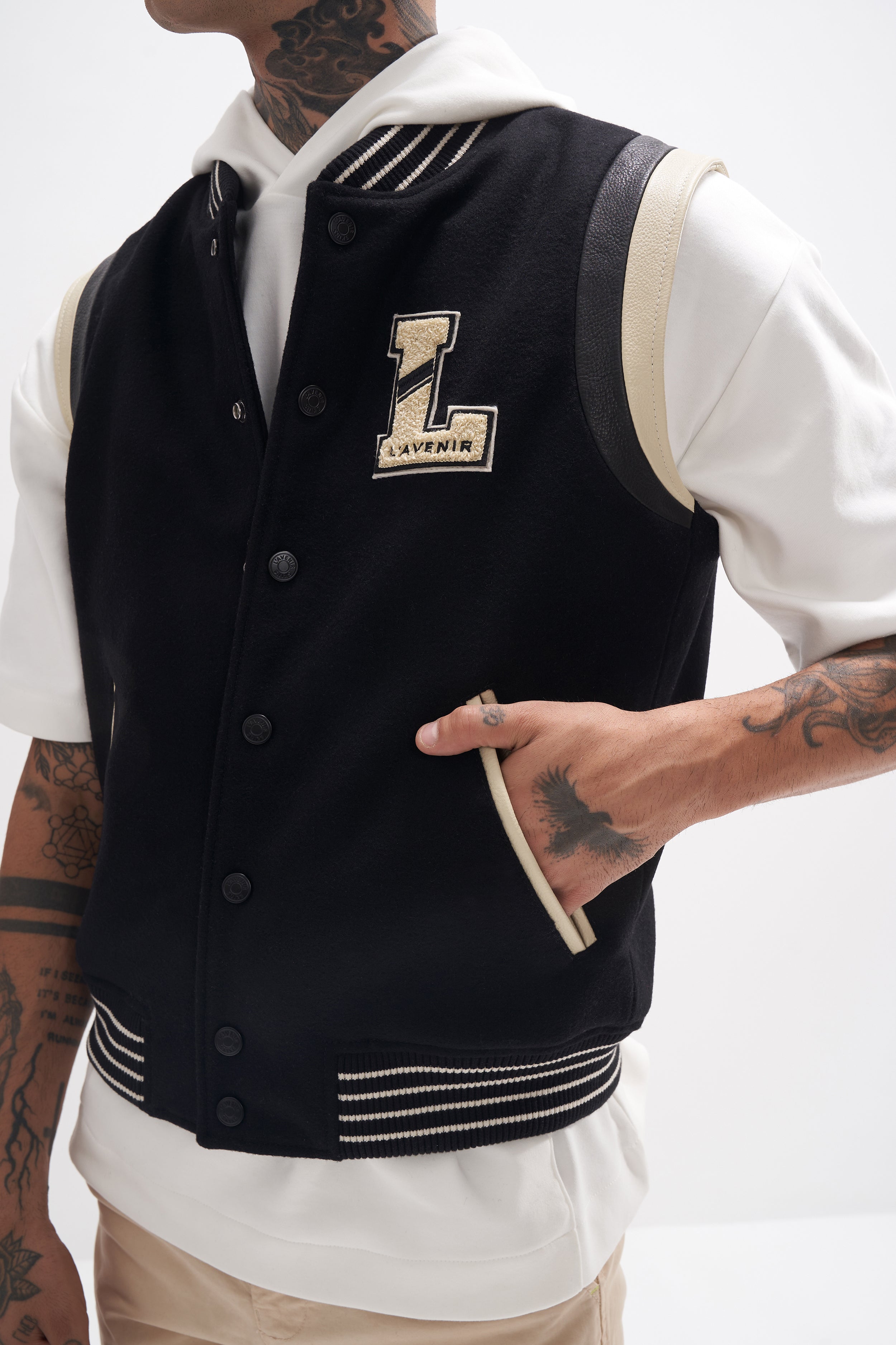 Joro - Unisex Varsity Gilet - Black / Off-White