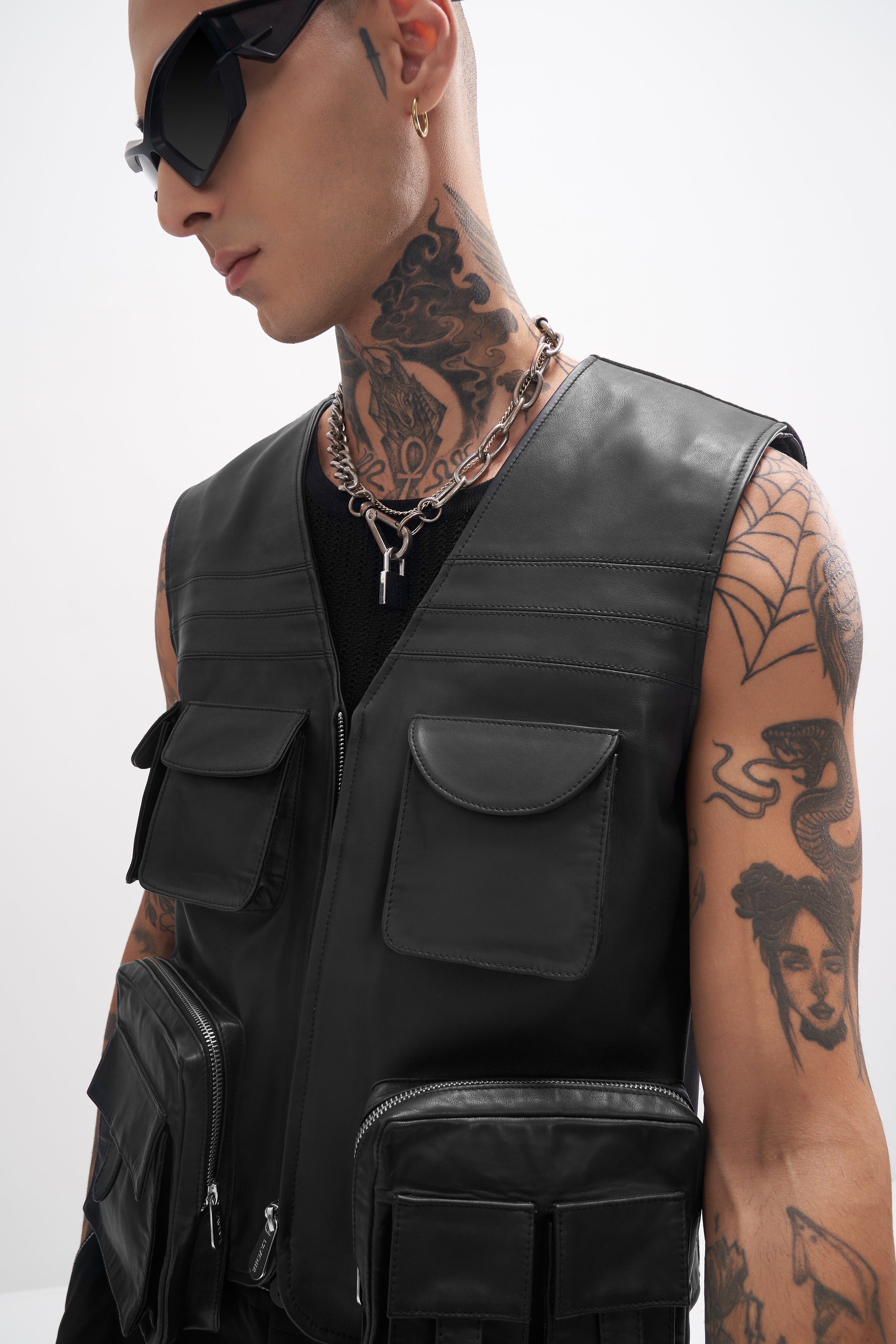 Rasmus - Unisex Technical Leather Gilet - All Black