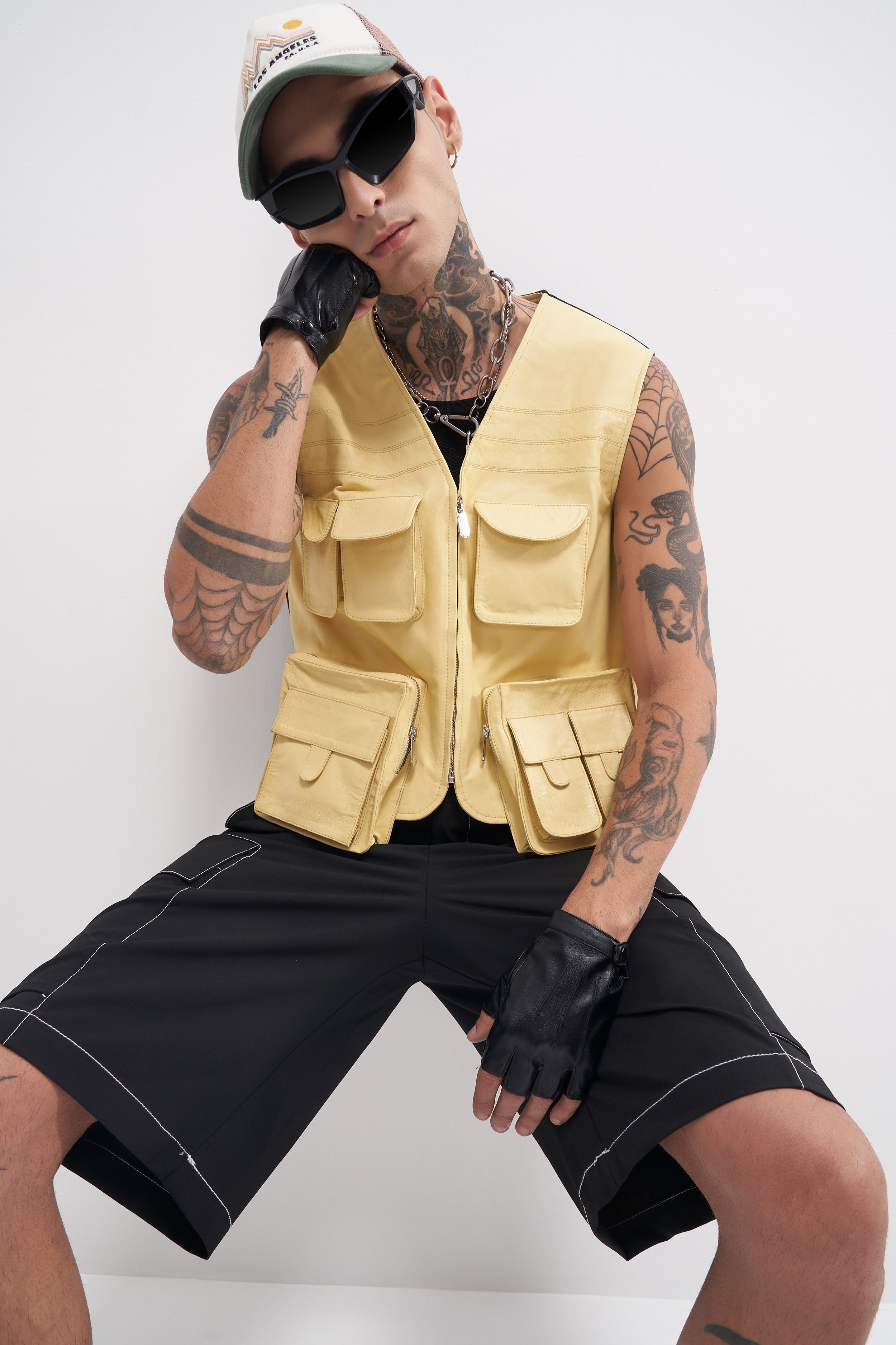 Rasmus - Unisex Technical Leather Gilet - Yellow/Black