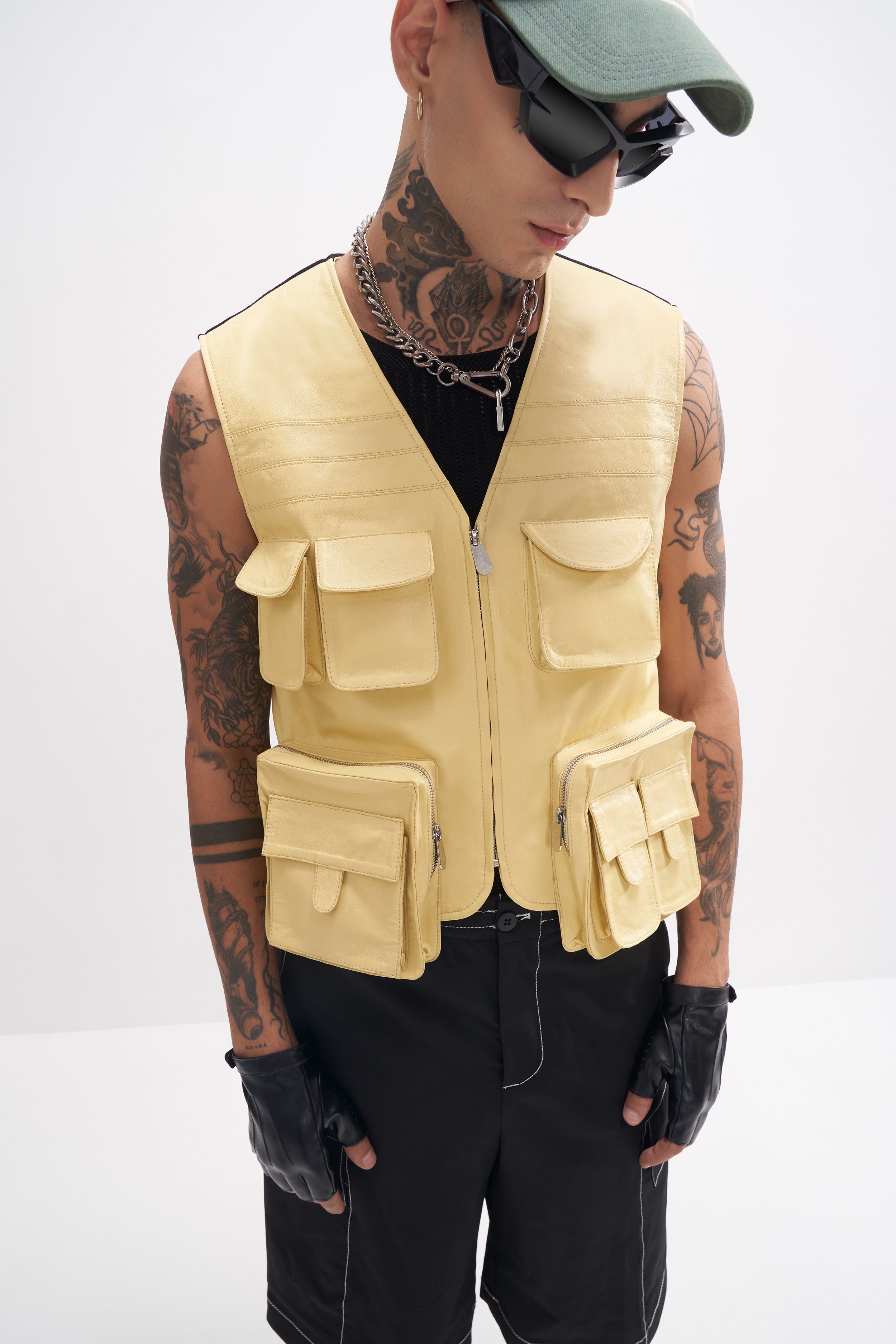 Rasmus - Unisex Technical Leather Gilet - Yellow/Black