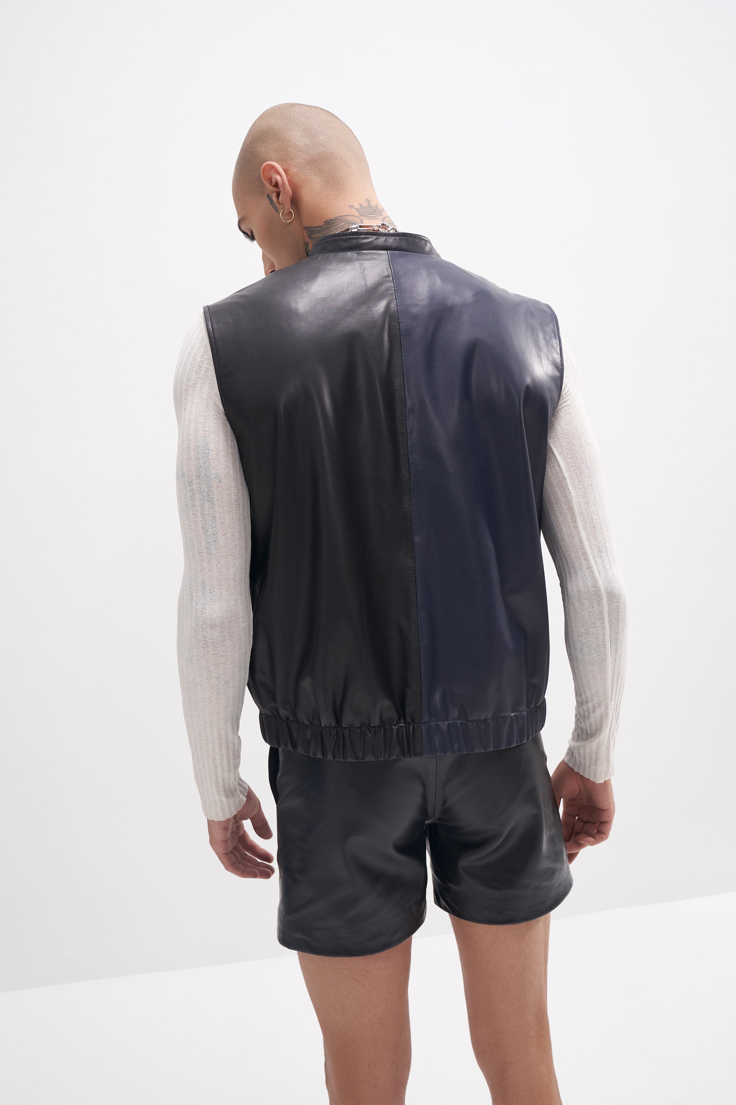 Edur - Leather Utility Gilet - Navy/Black