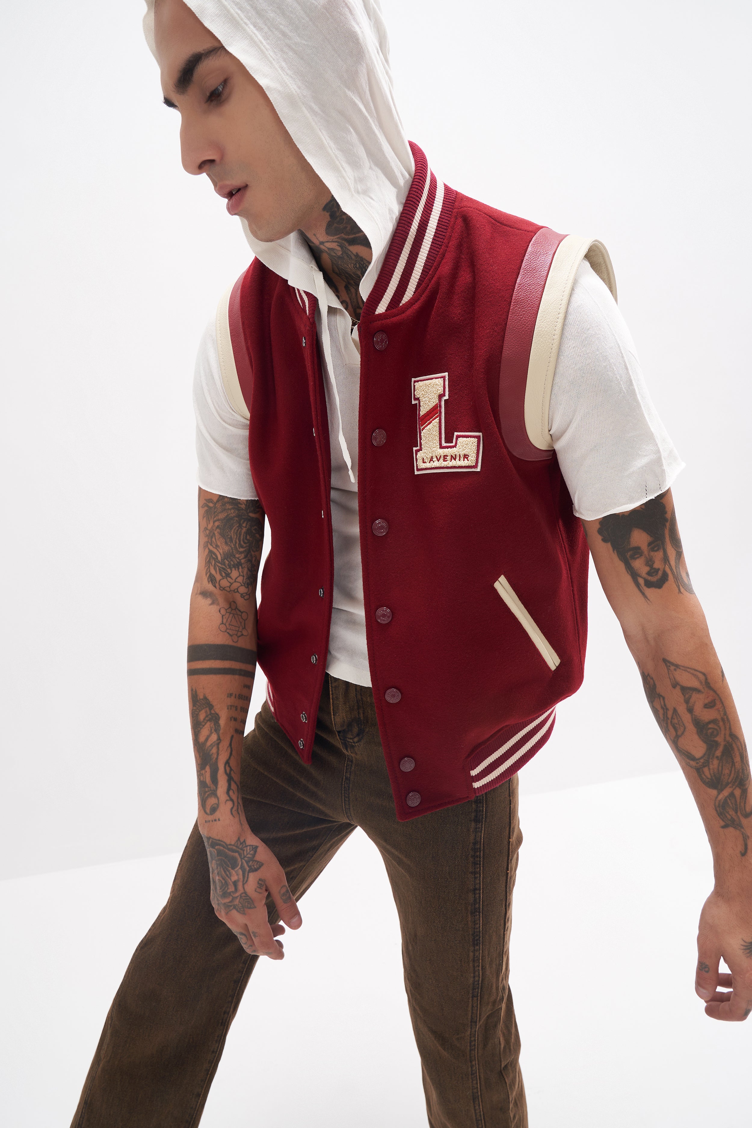 Joro - Unisex Varsity Gilet - Burgundy / Off-White