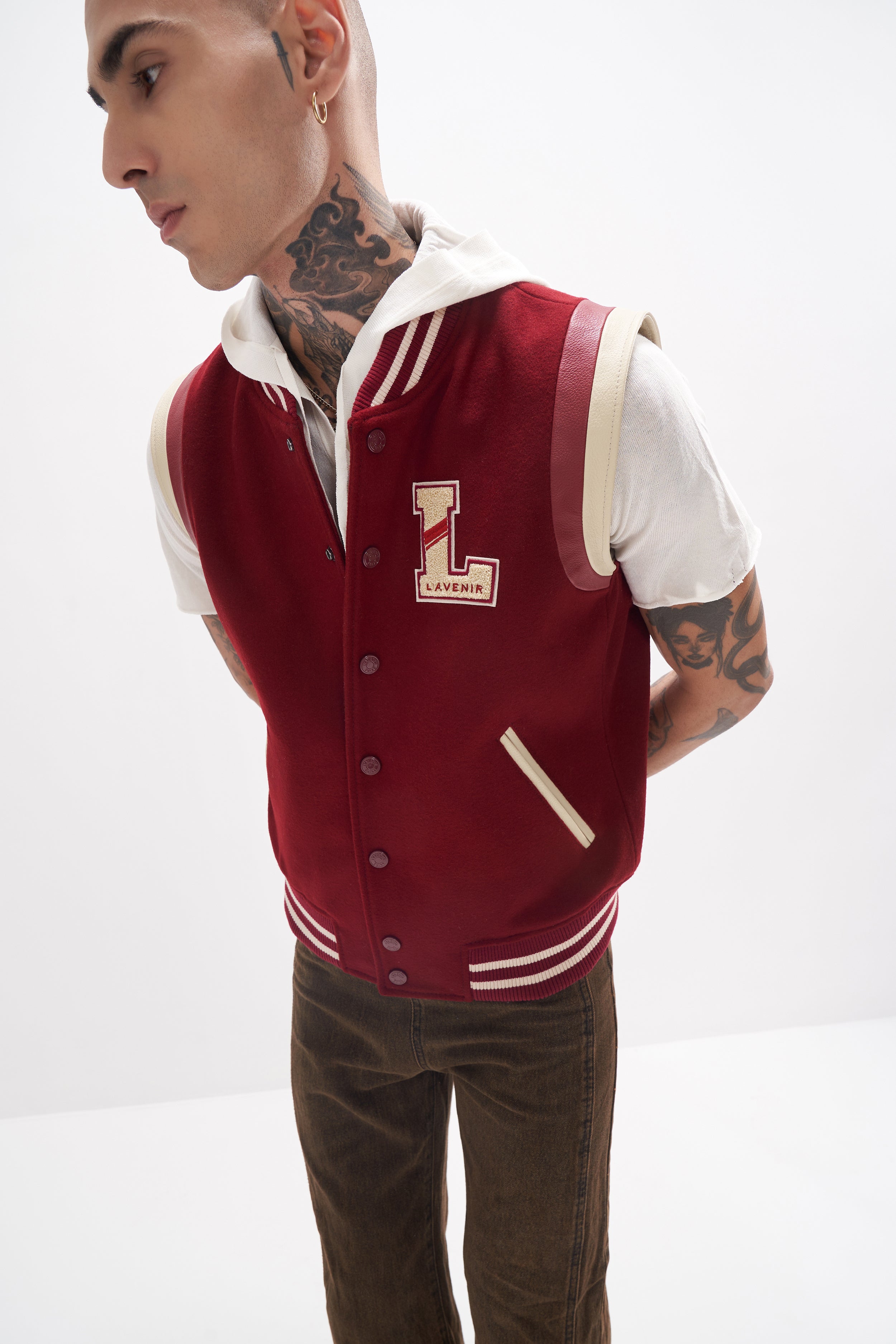 Joro - Unisex Varsity Gilet - Burgundy / Off-White