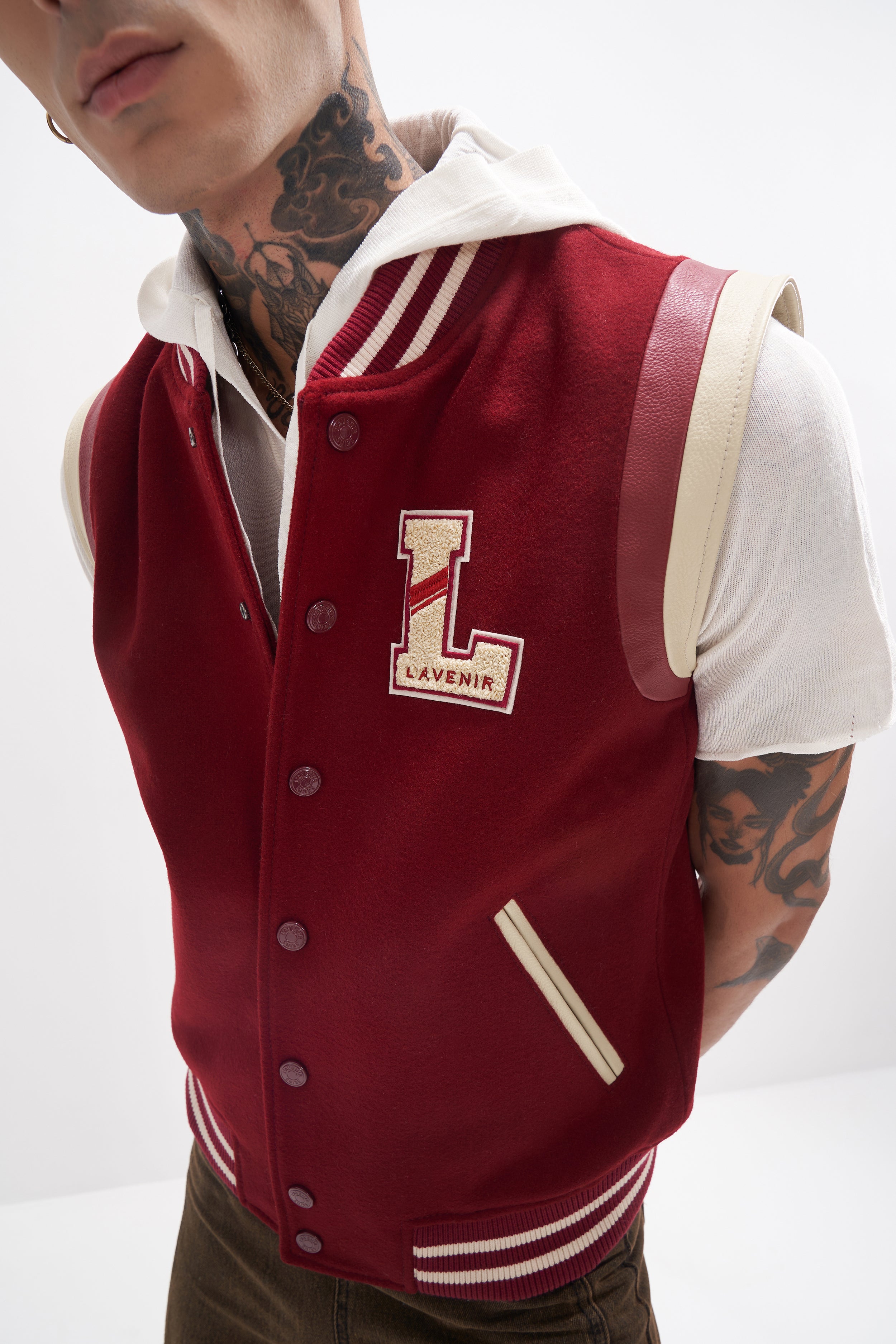 Joro - Unisex Varsity Gilet - Burgundy / Off-White