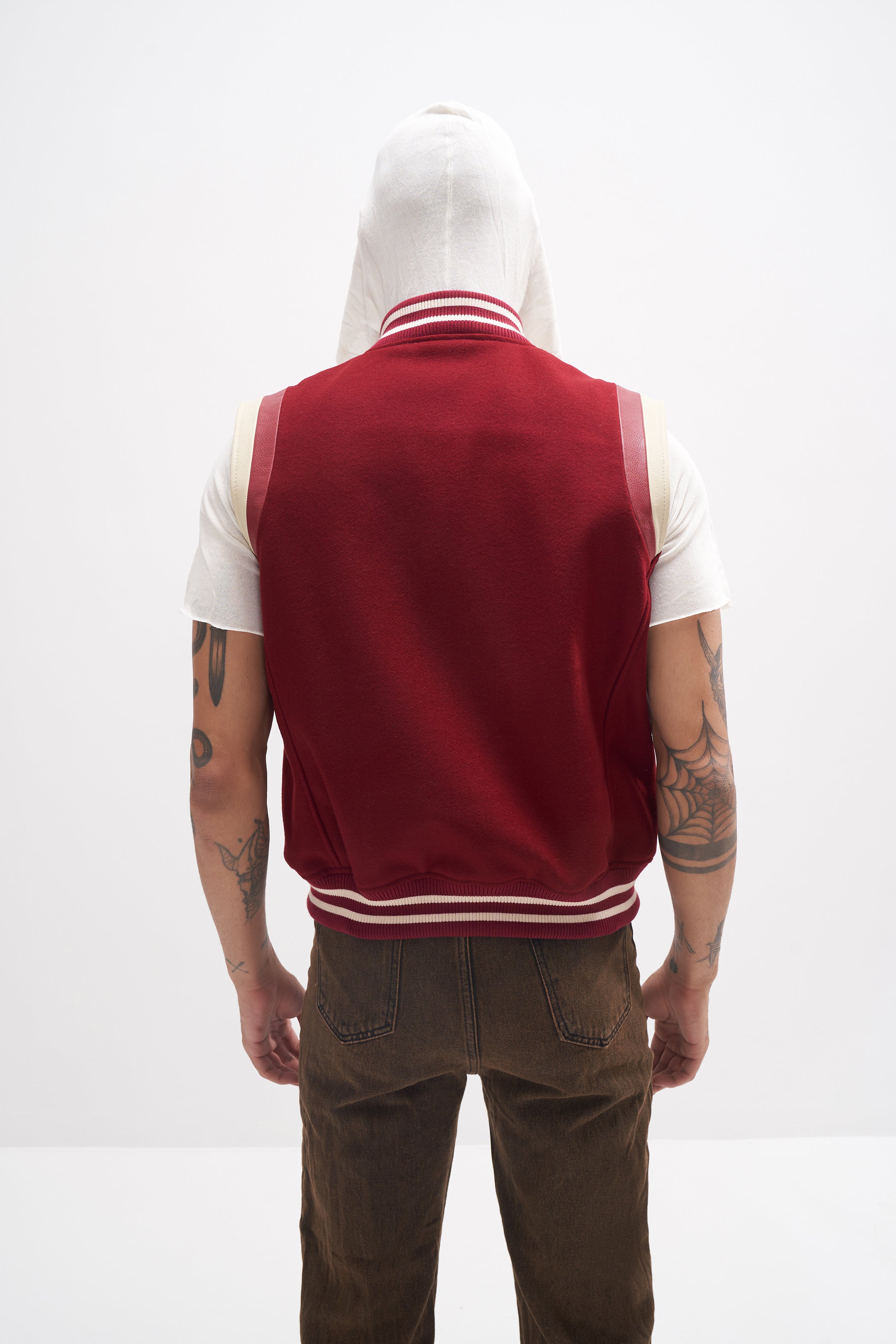 Joro - Unisex Varsity Gilet - Burgundy / Off-White