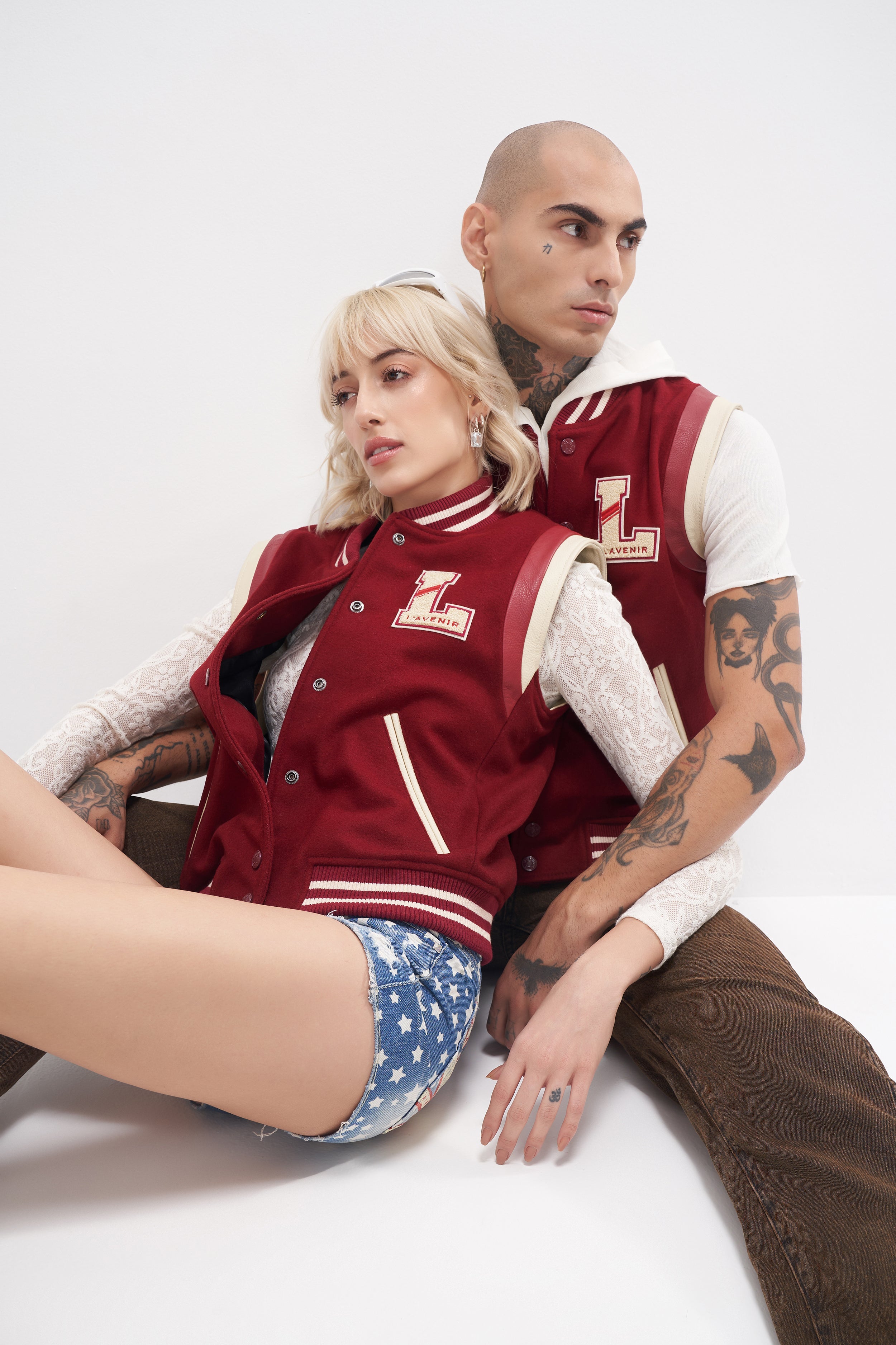 Joro - Unisex Varsity Gilet - Burgundy / Off-White