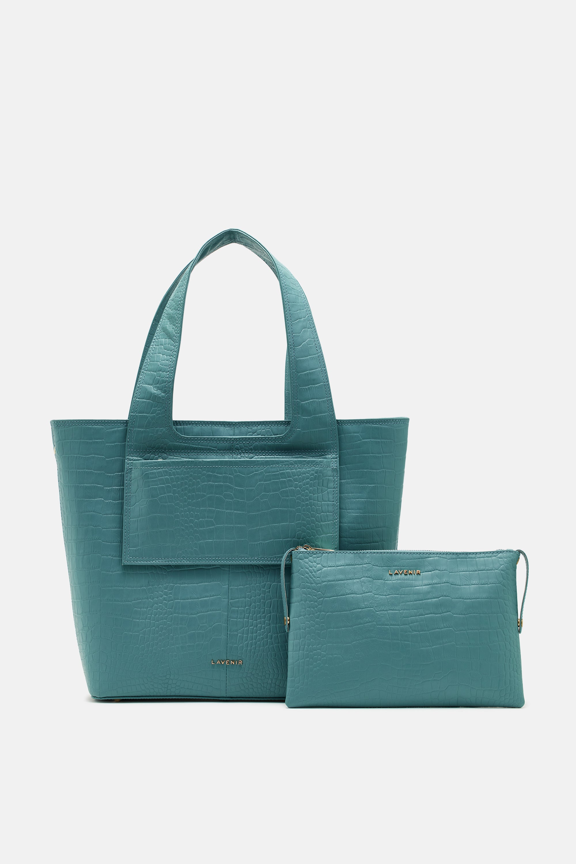 Barbara - Travel Tote Bag - Croco Bondi Blue