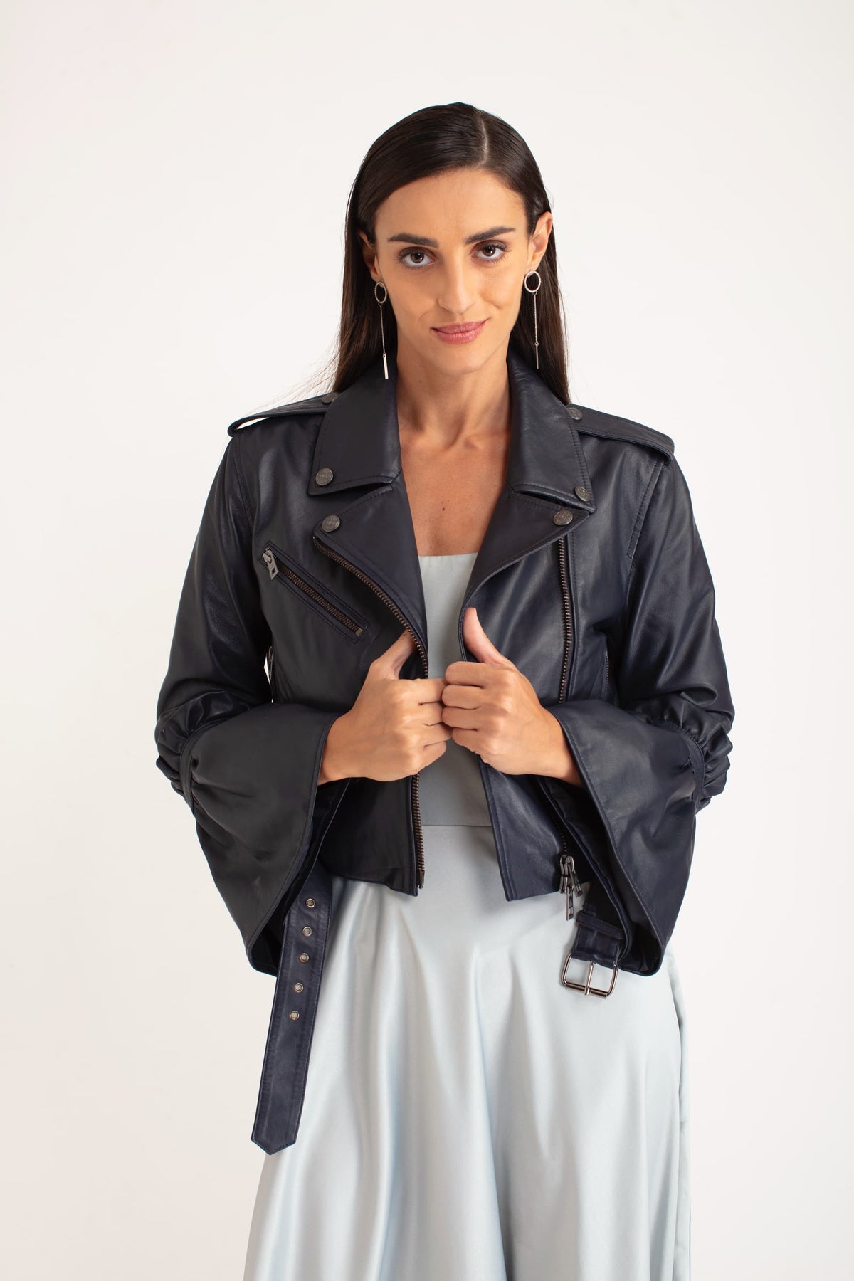 Jade - Leather Jacket - Navy