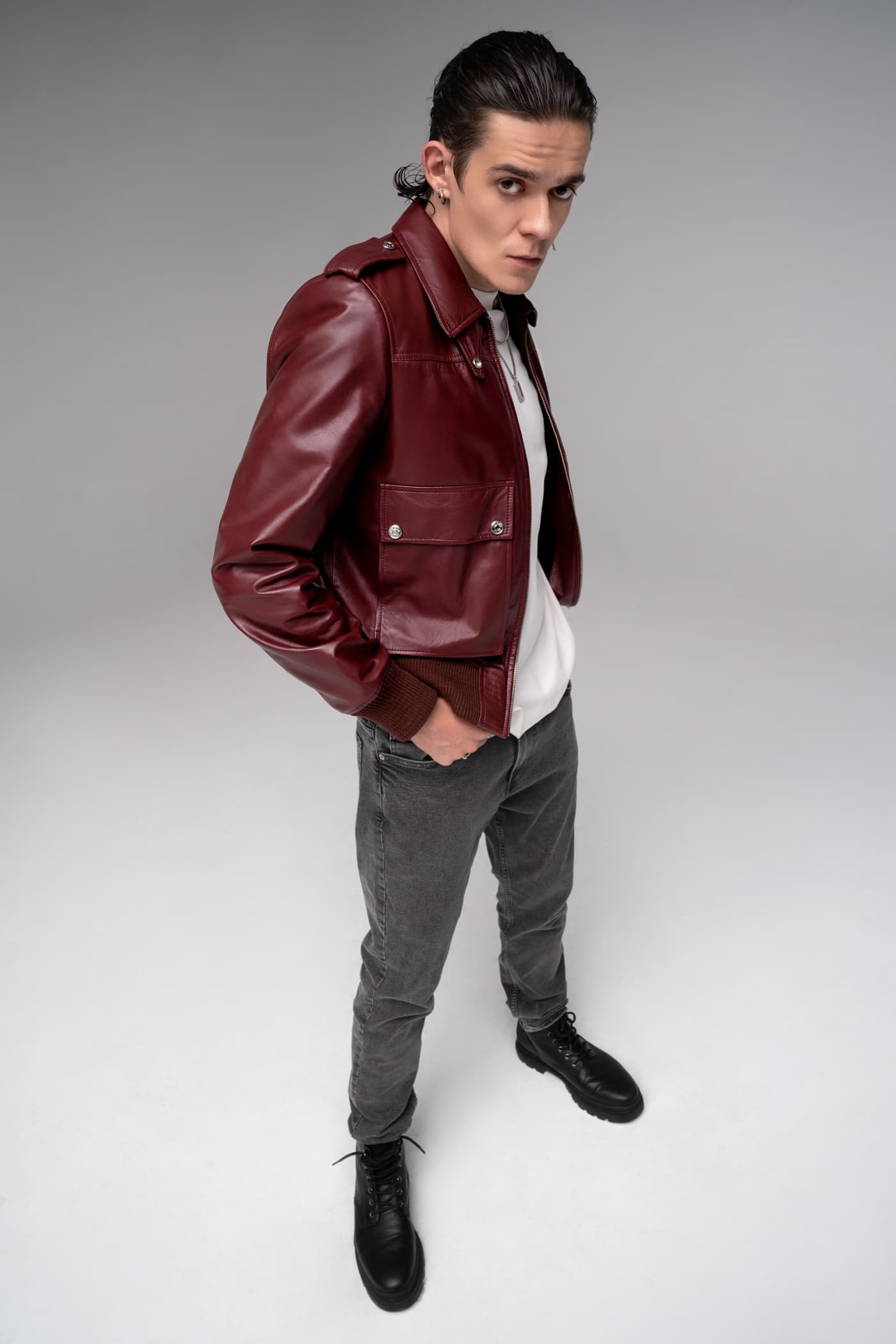 Castor - Leather Bomber Jacket - Cherry