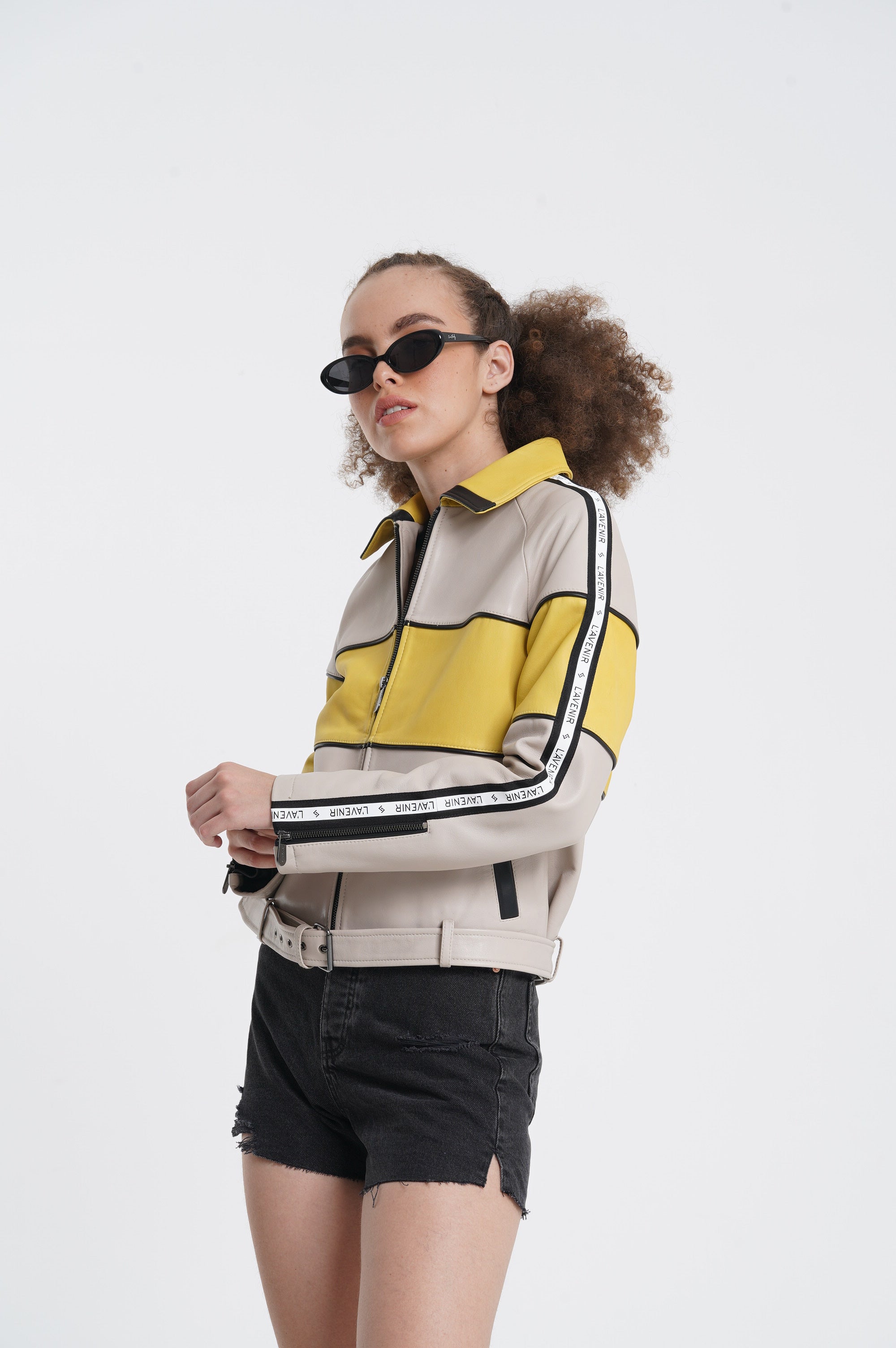 Ivana - Leather Jacket - Mango Yellow & Off White