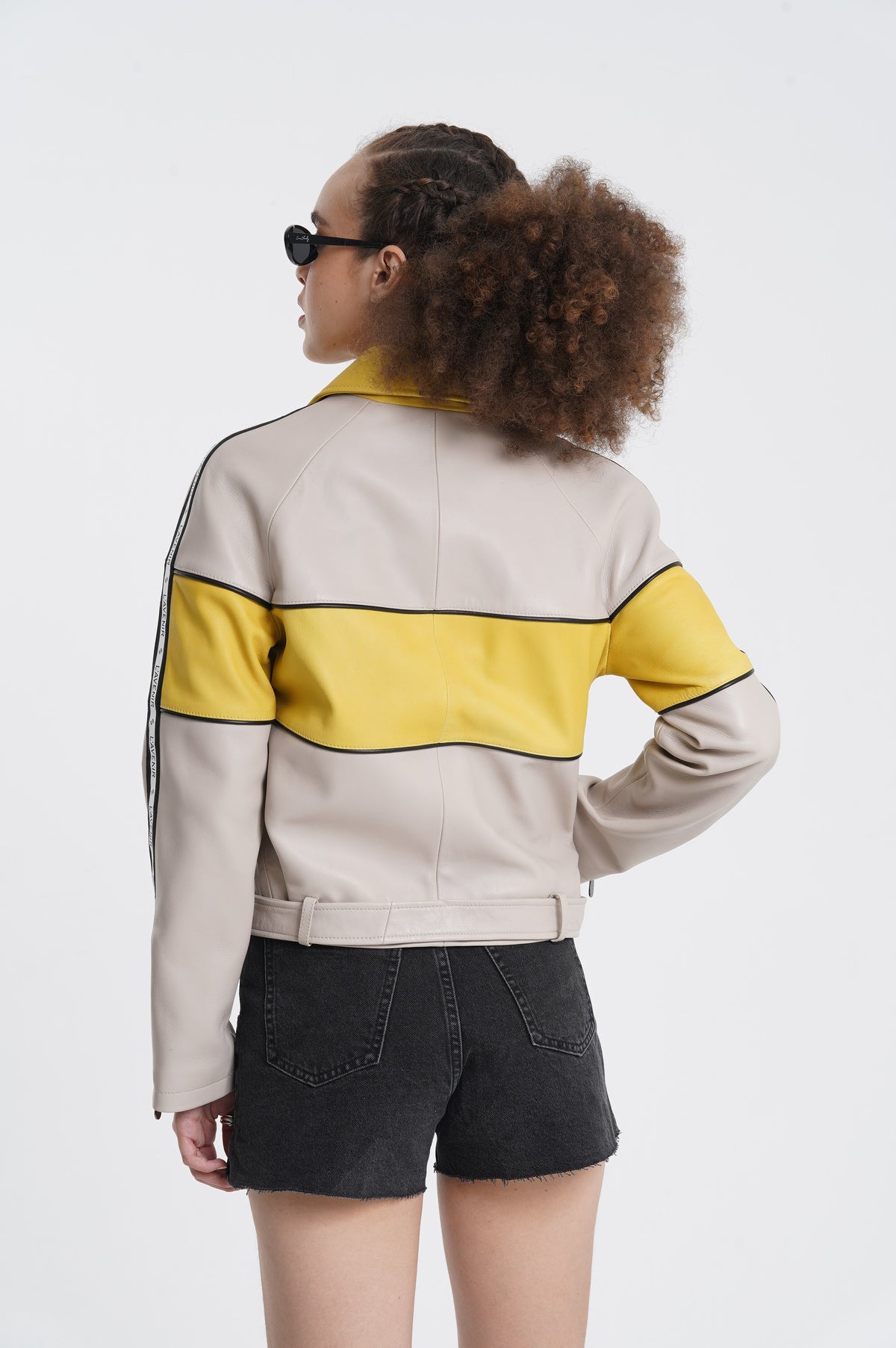 Ivana - Leather Jacket - Mango Yellow & Off White