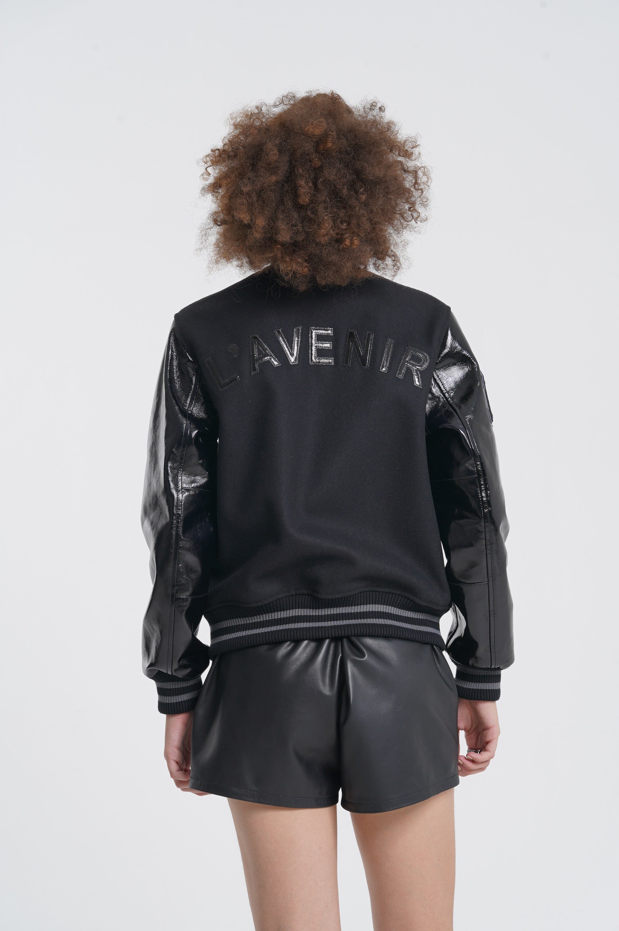 Noir - Foiled Leather Varsity - Black