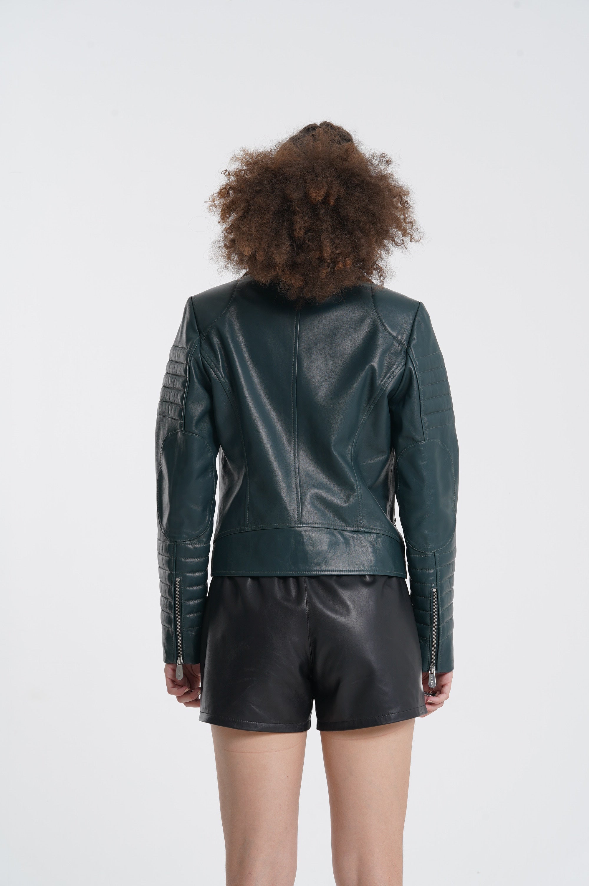 Beocca - Leather Biker Jacket - Peacock Green