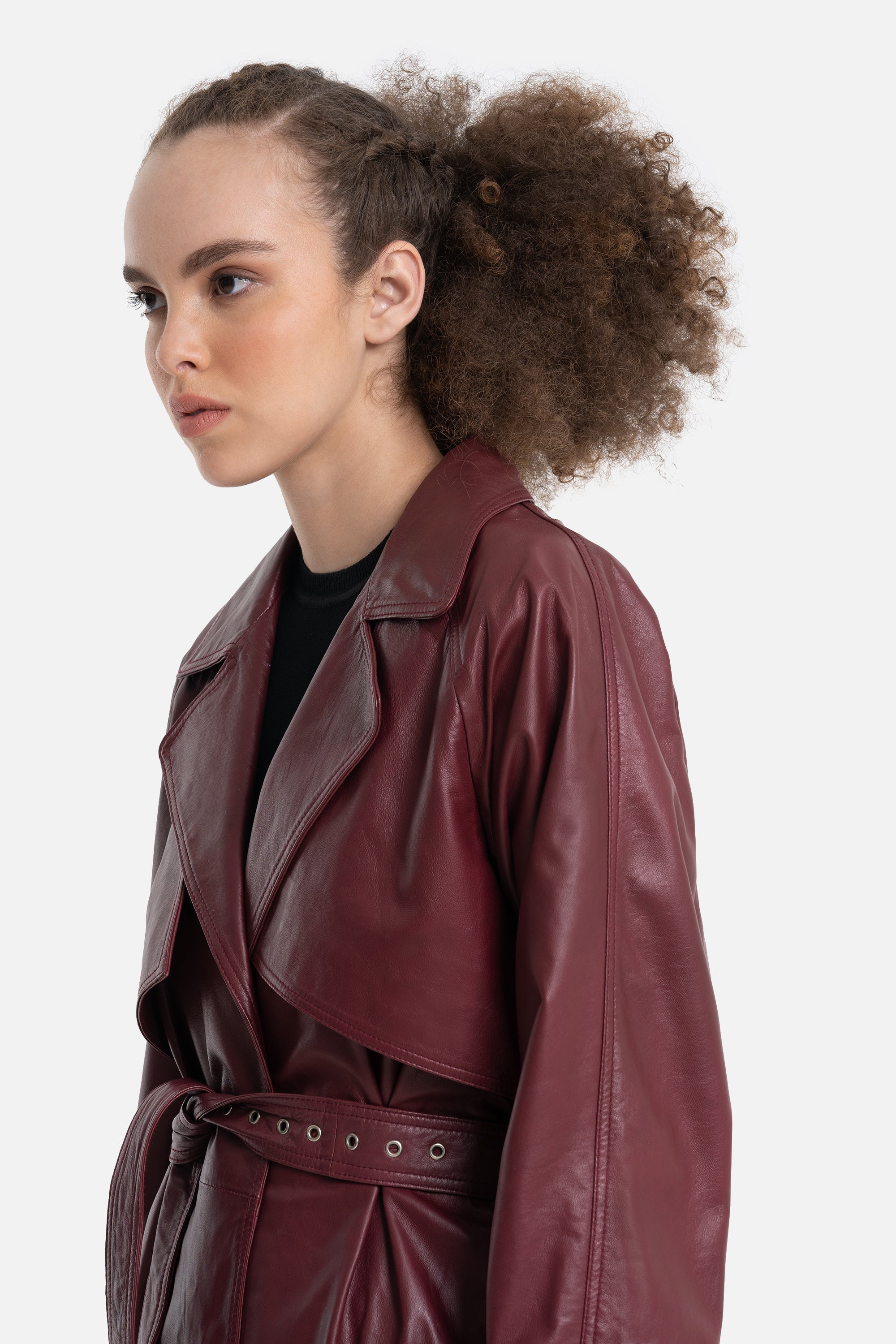 Helga - Leather Wrap Shirt - Wine