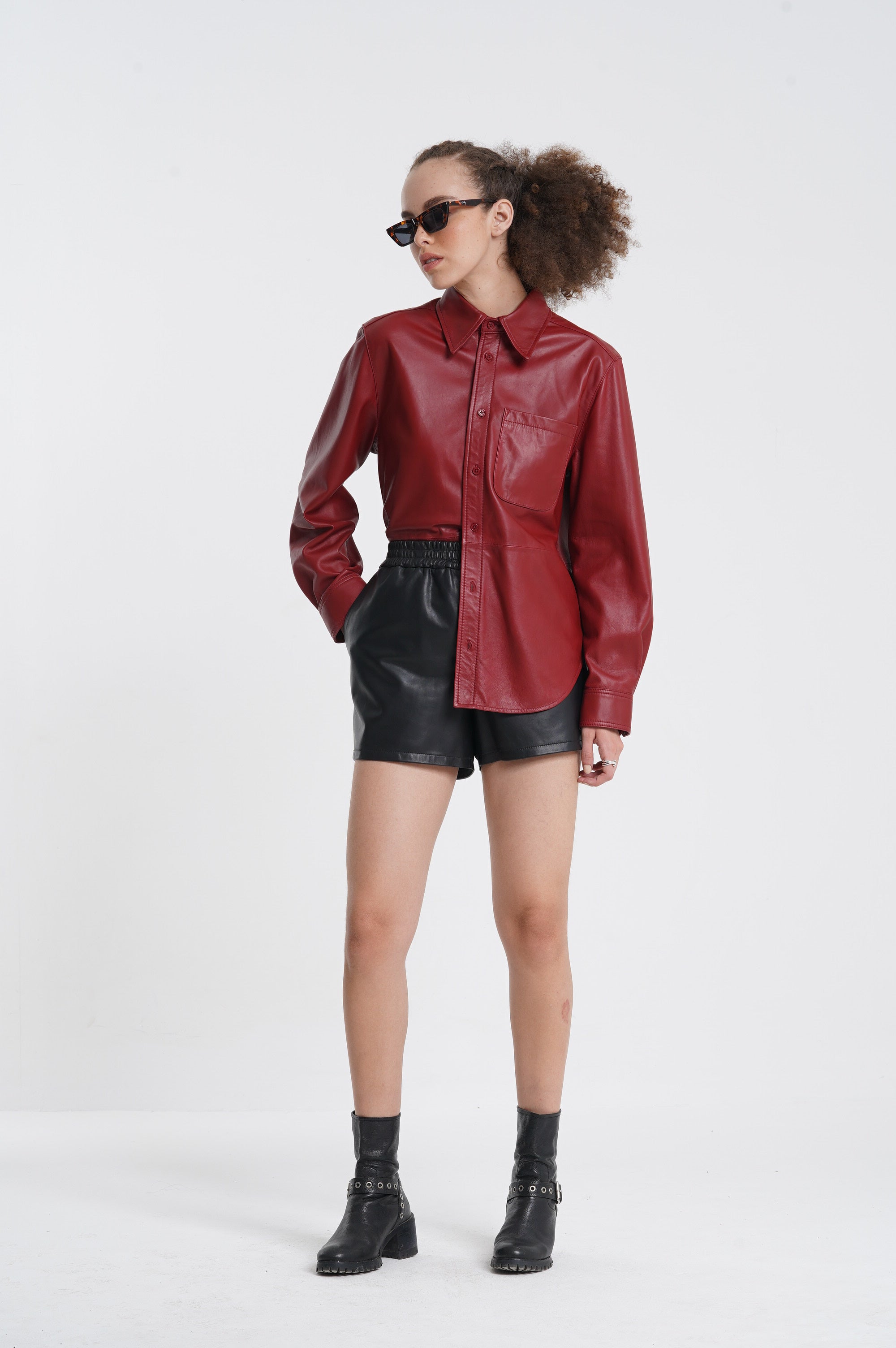 Ruth - Leather Shirt - Red