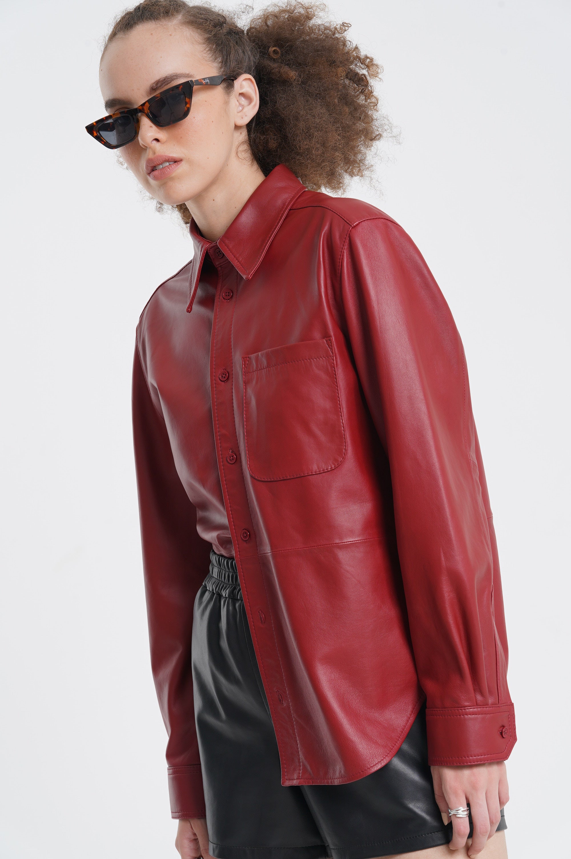 Ruth - Leather Shirt - Red