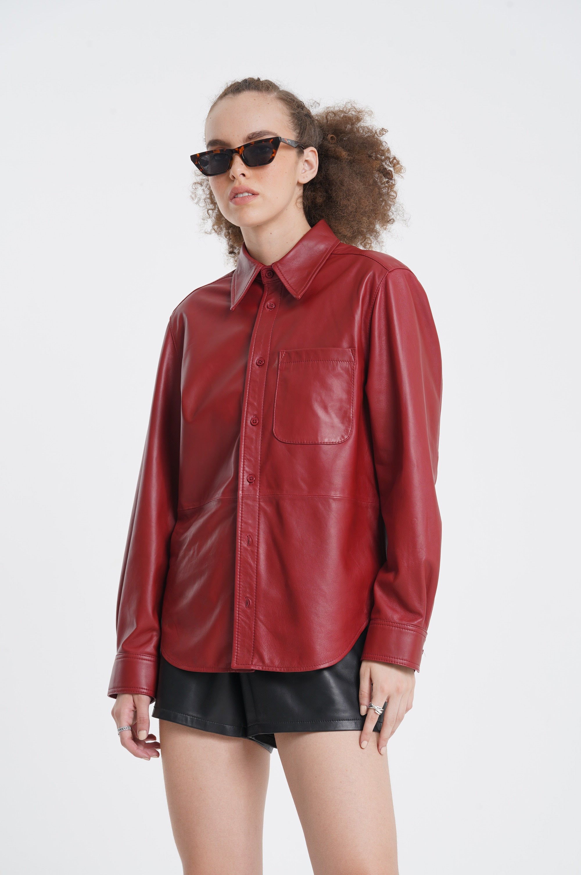 Ruth - Leather Shirt - Red