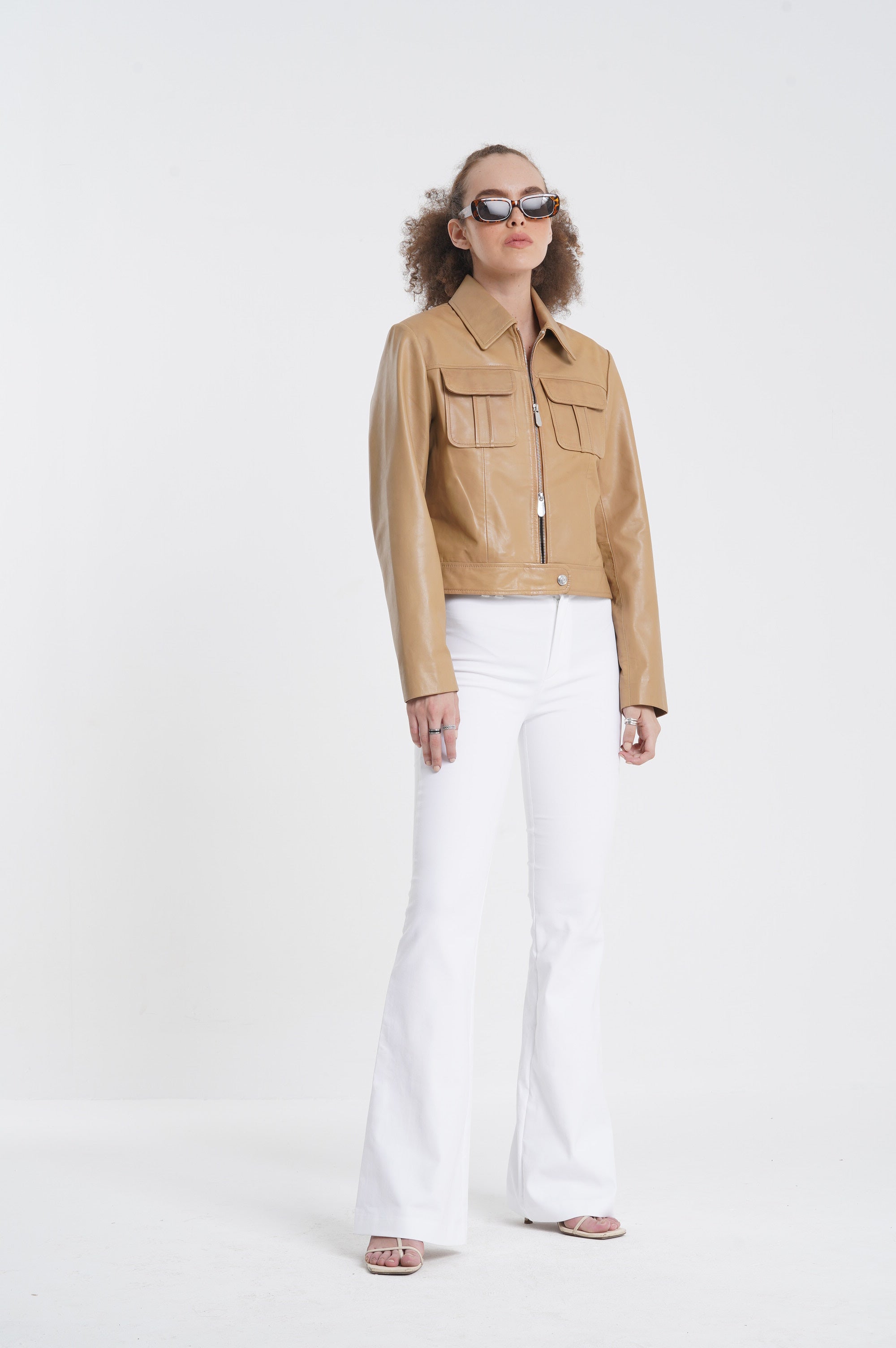 Elora - Leather Jacket - Sand