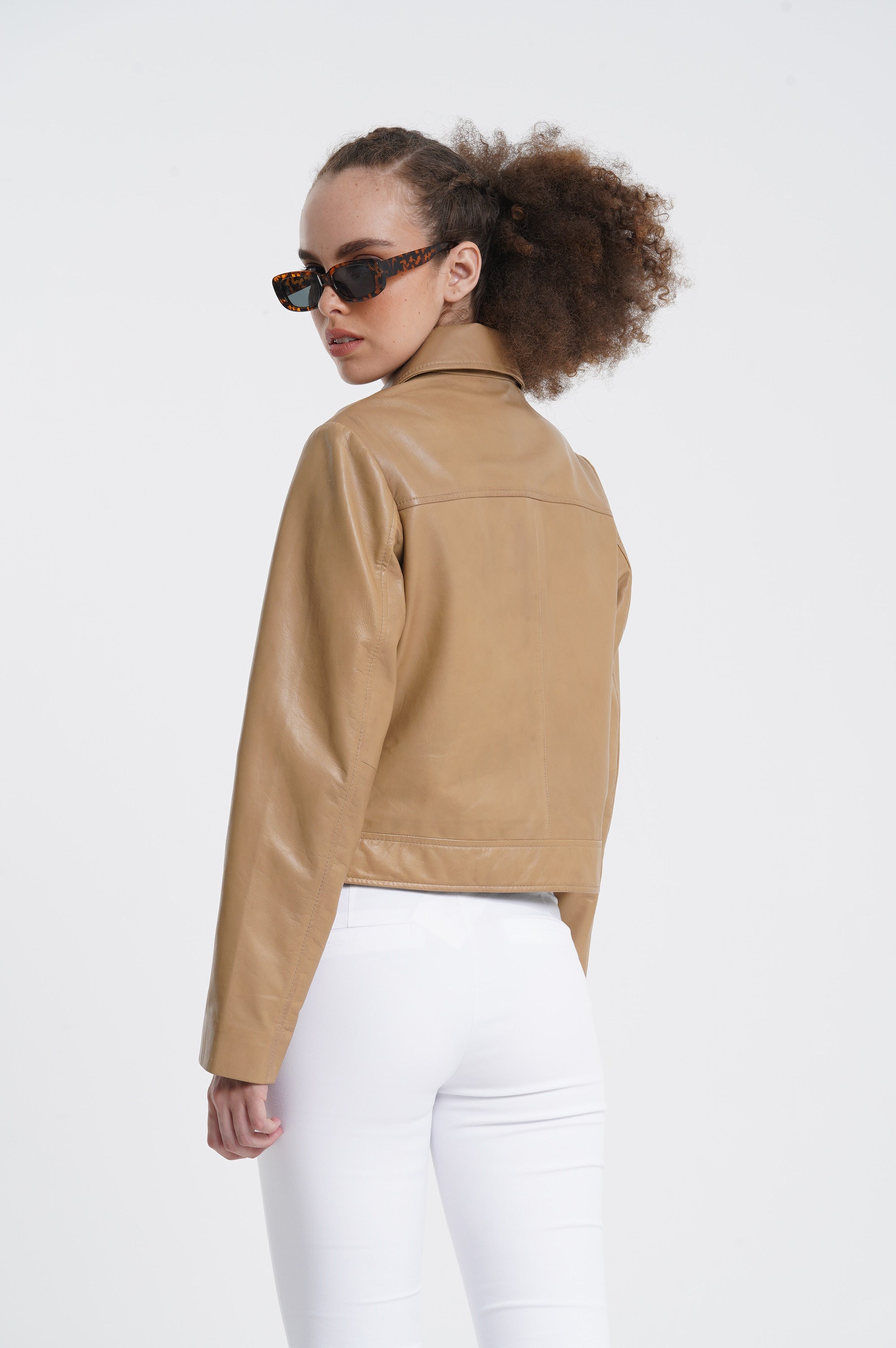 Elora - Leather Jacket - Sand