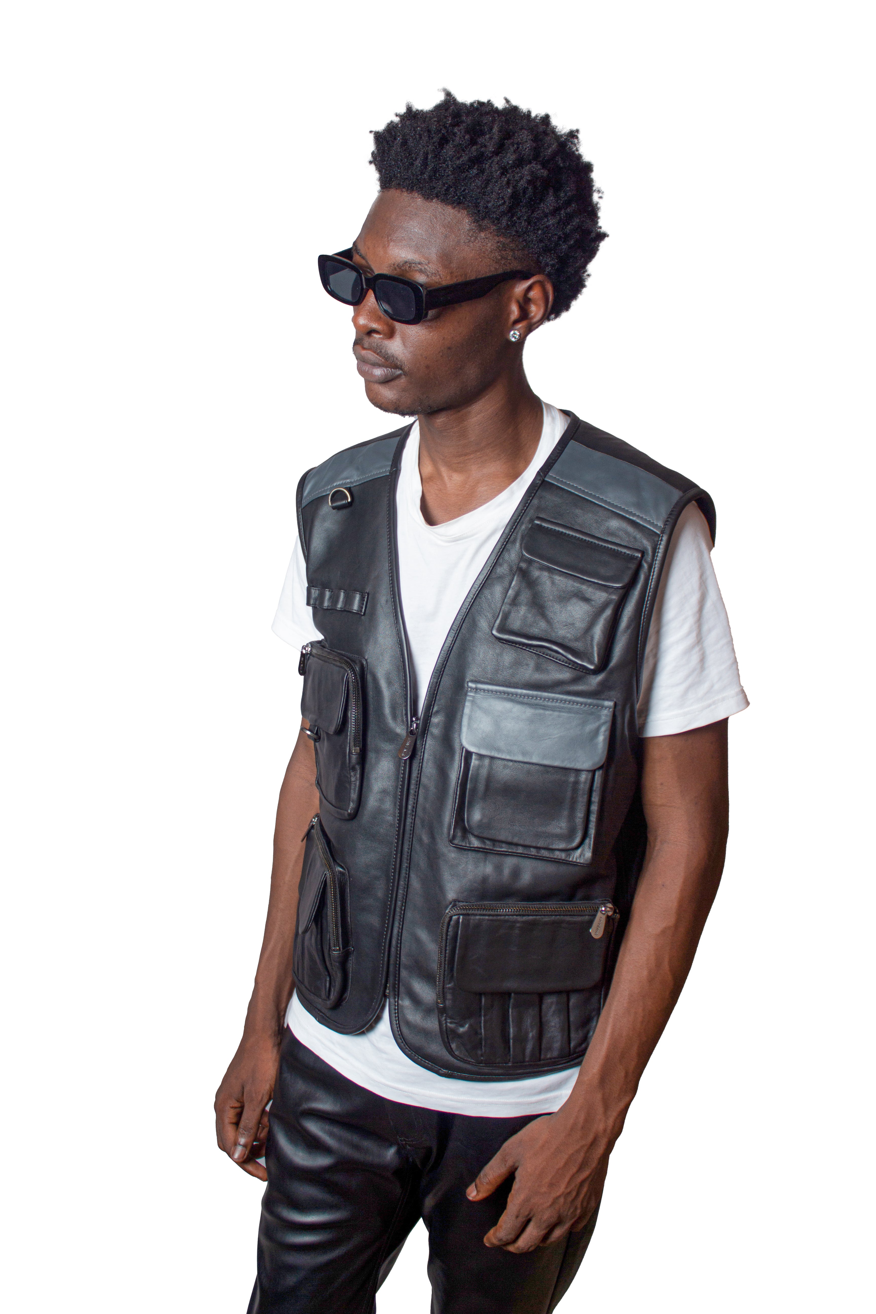 Palm - Leather Utility Gilet - Black & Grey