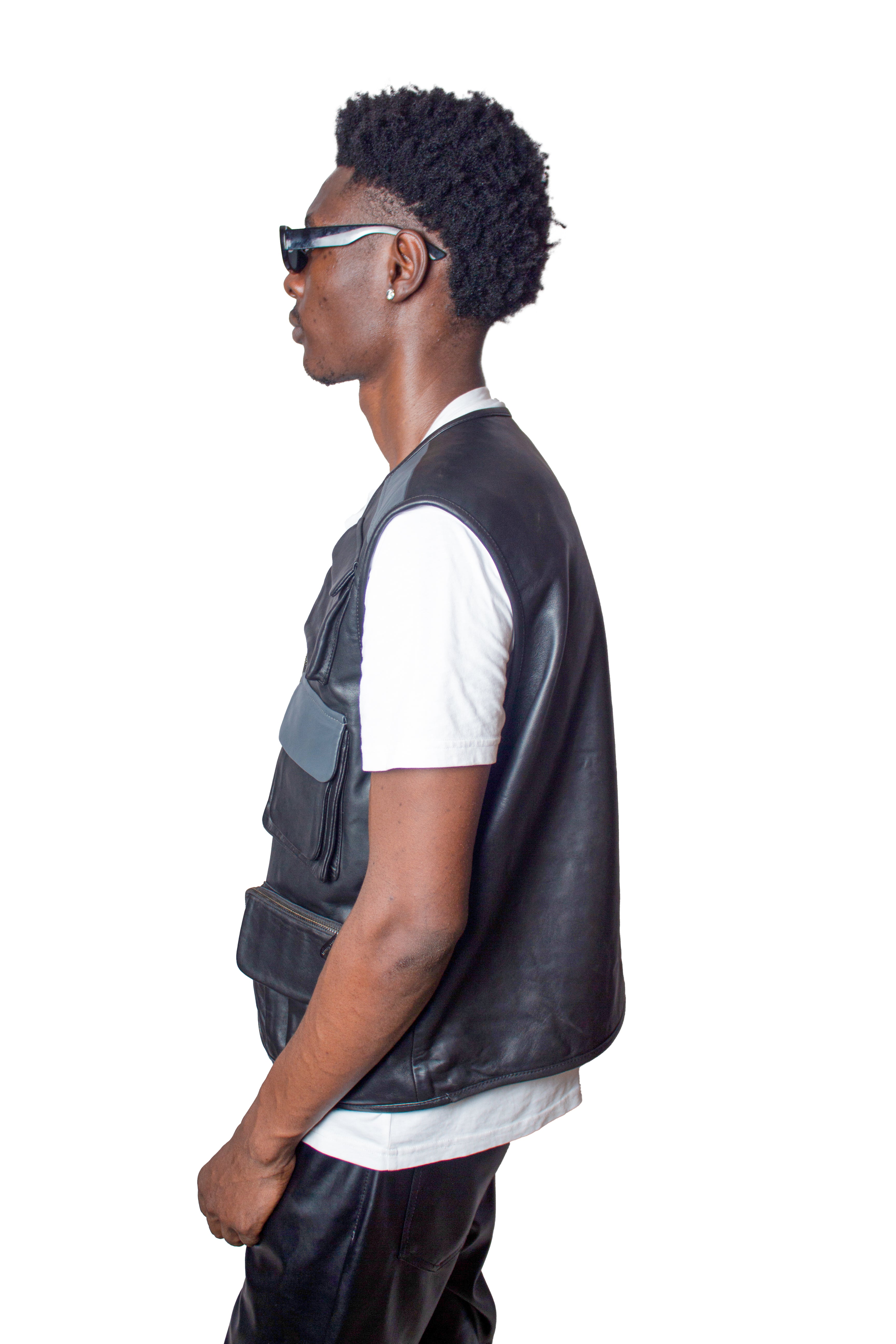 Palm - Leather Utility Gilet - Black & Grey