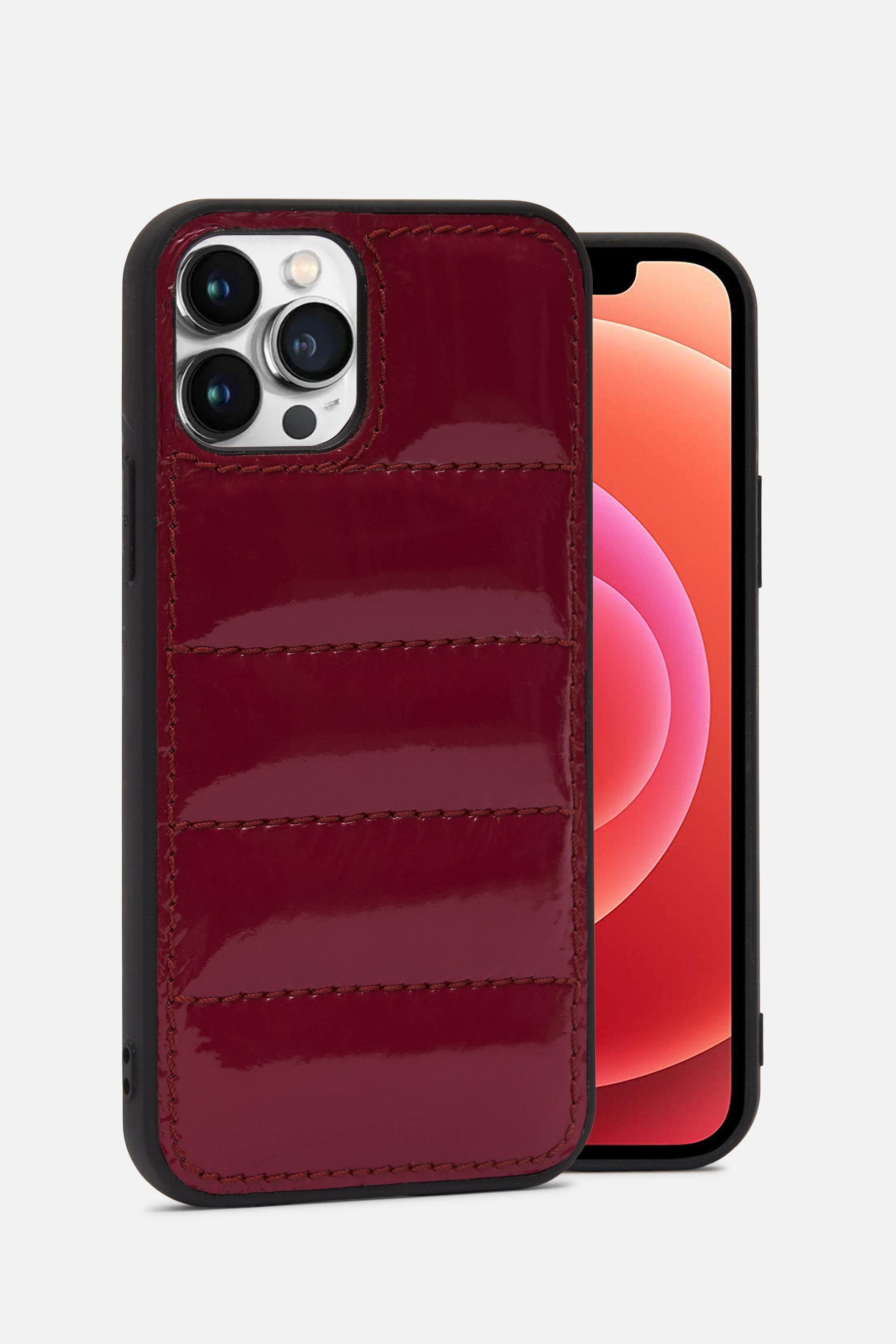 iPhone Puffer Case - Quilted - Sangria Red Patent