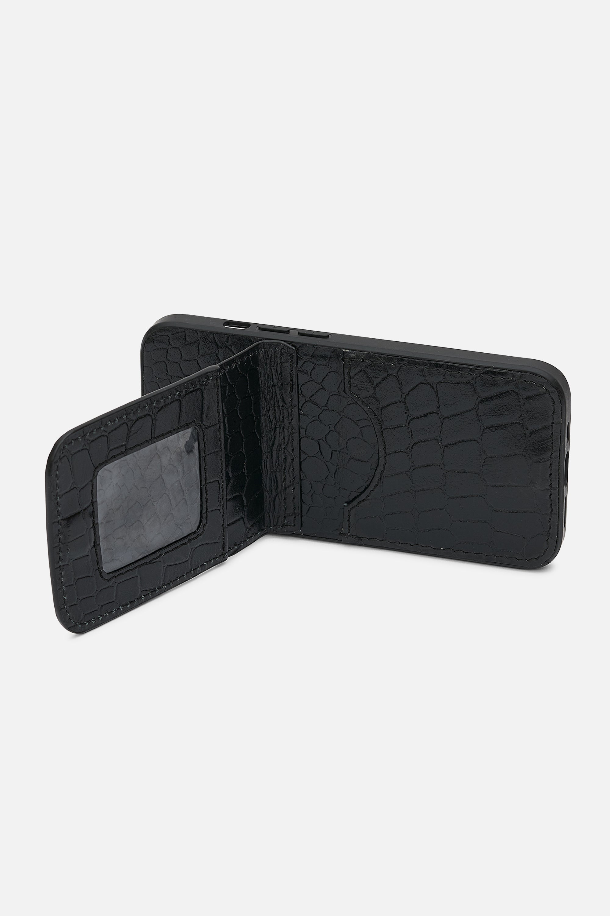 iPhone Wallet Case - Croco Black