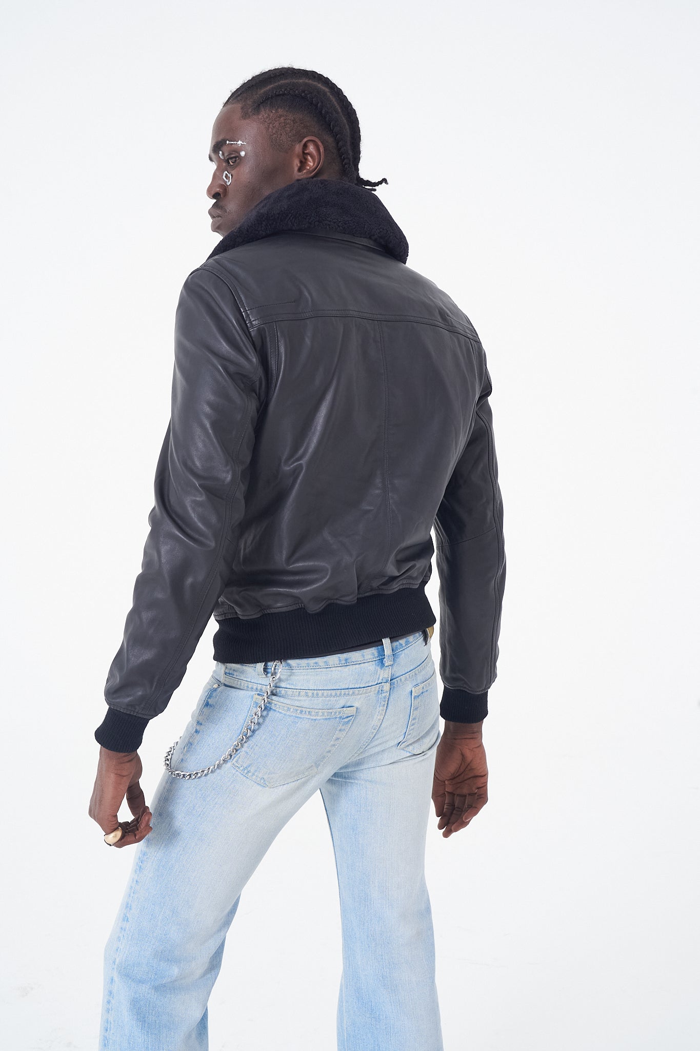 Juda - Leather Bomber Jacket - Black Fur