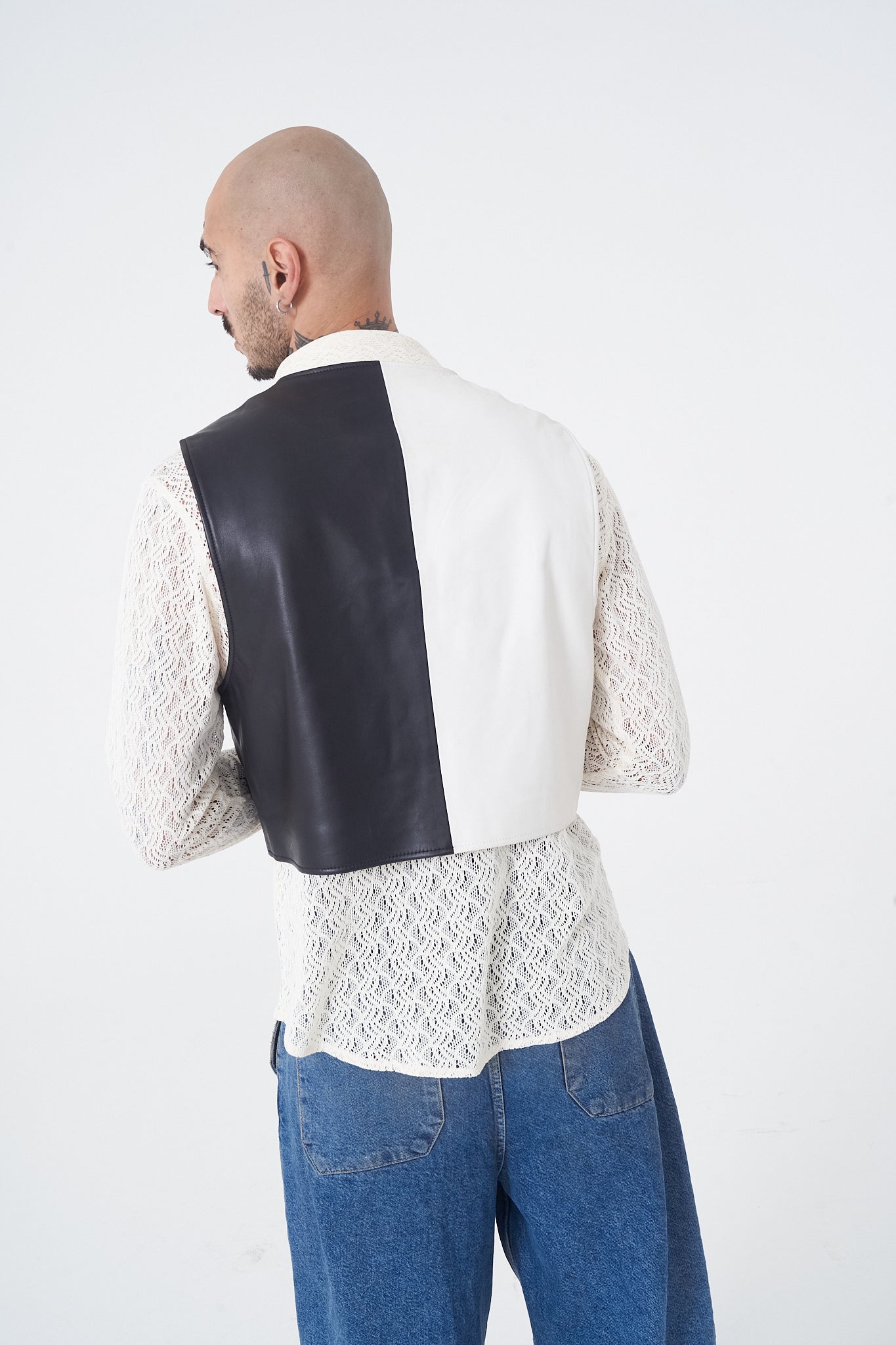 Bo - Leather Utility Gilet - White & Black