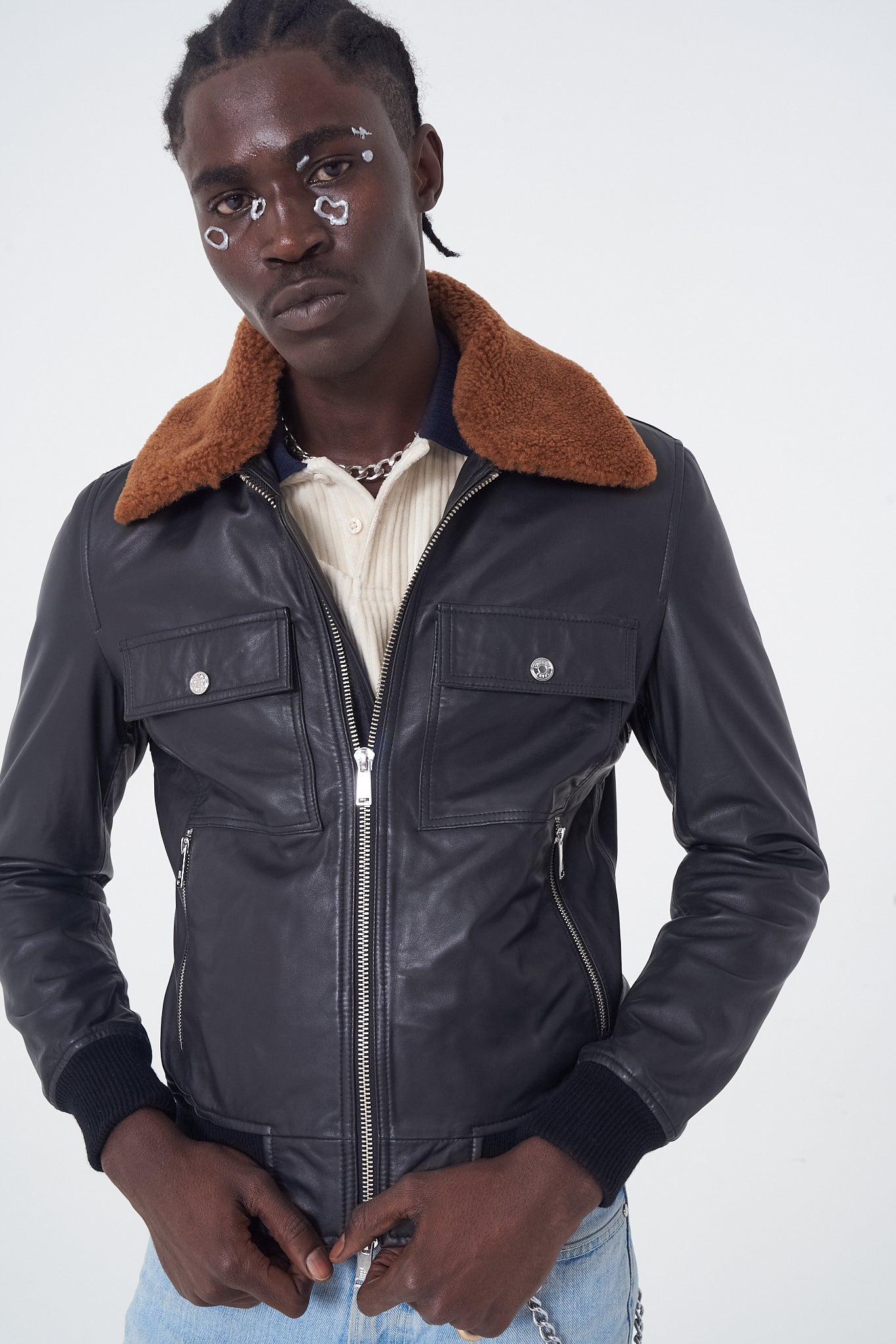 Juda - Bomber Leather Jacket - Whiskey Fur