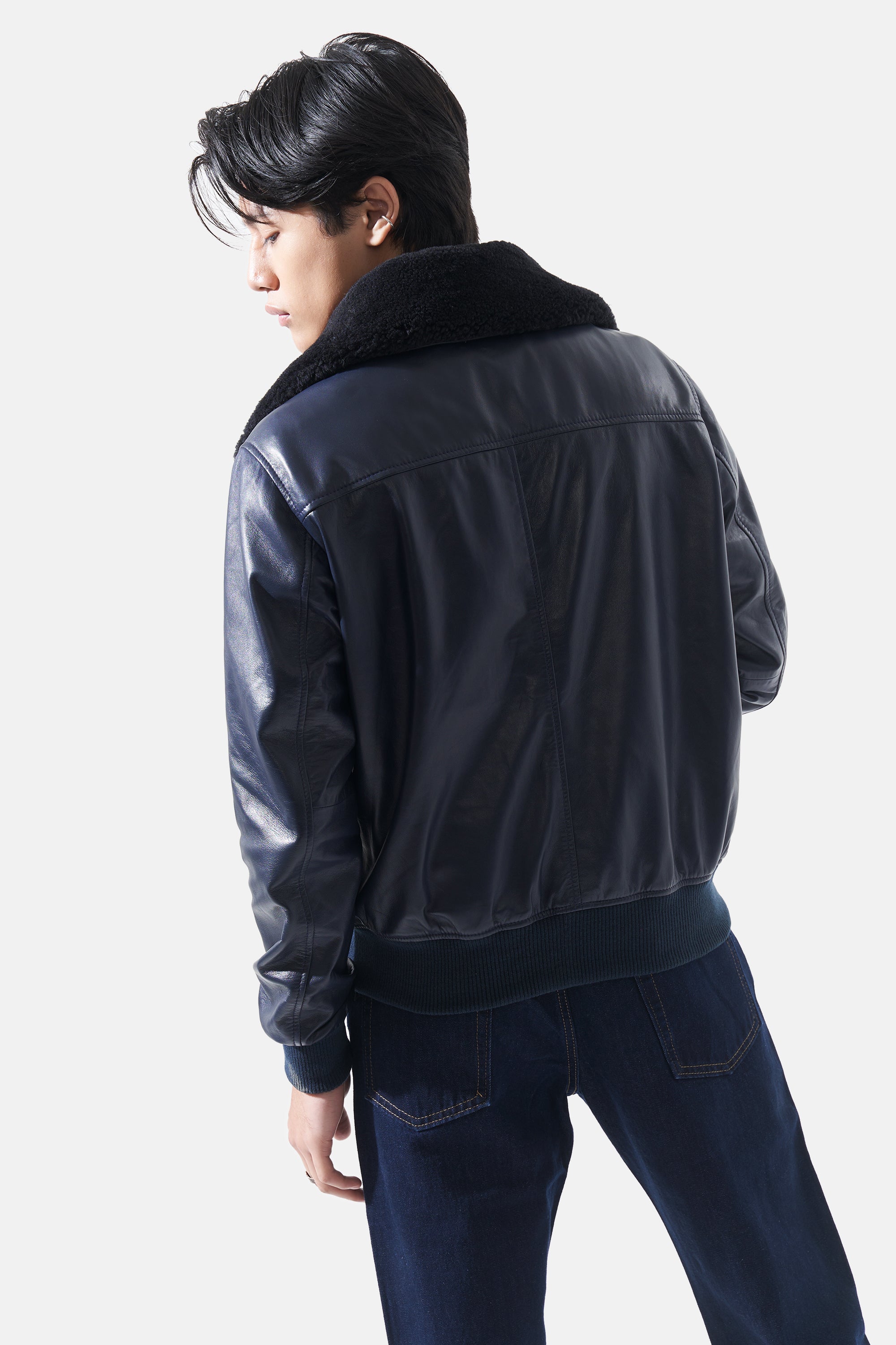 Hugo - Bomber Leather Jacket - Navy