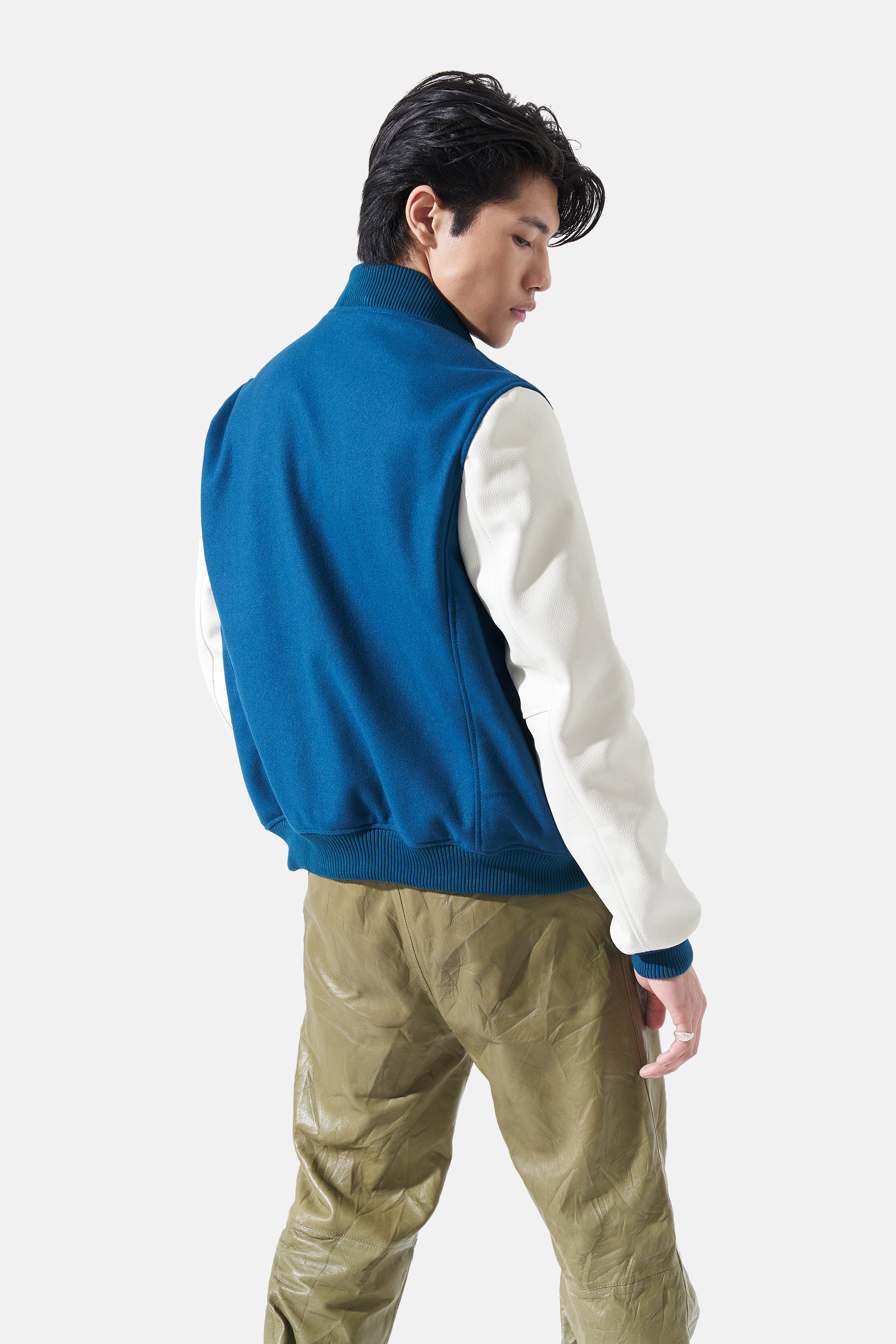 Avery - Leather Varsity - White & Duck Blue