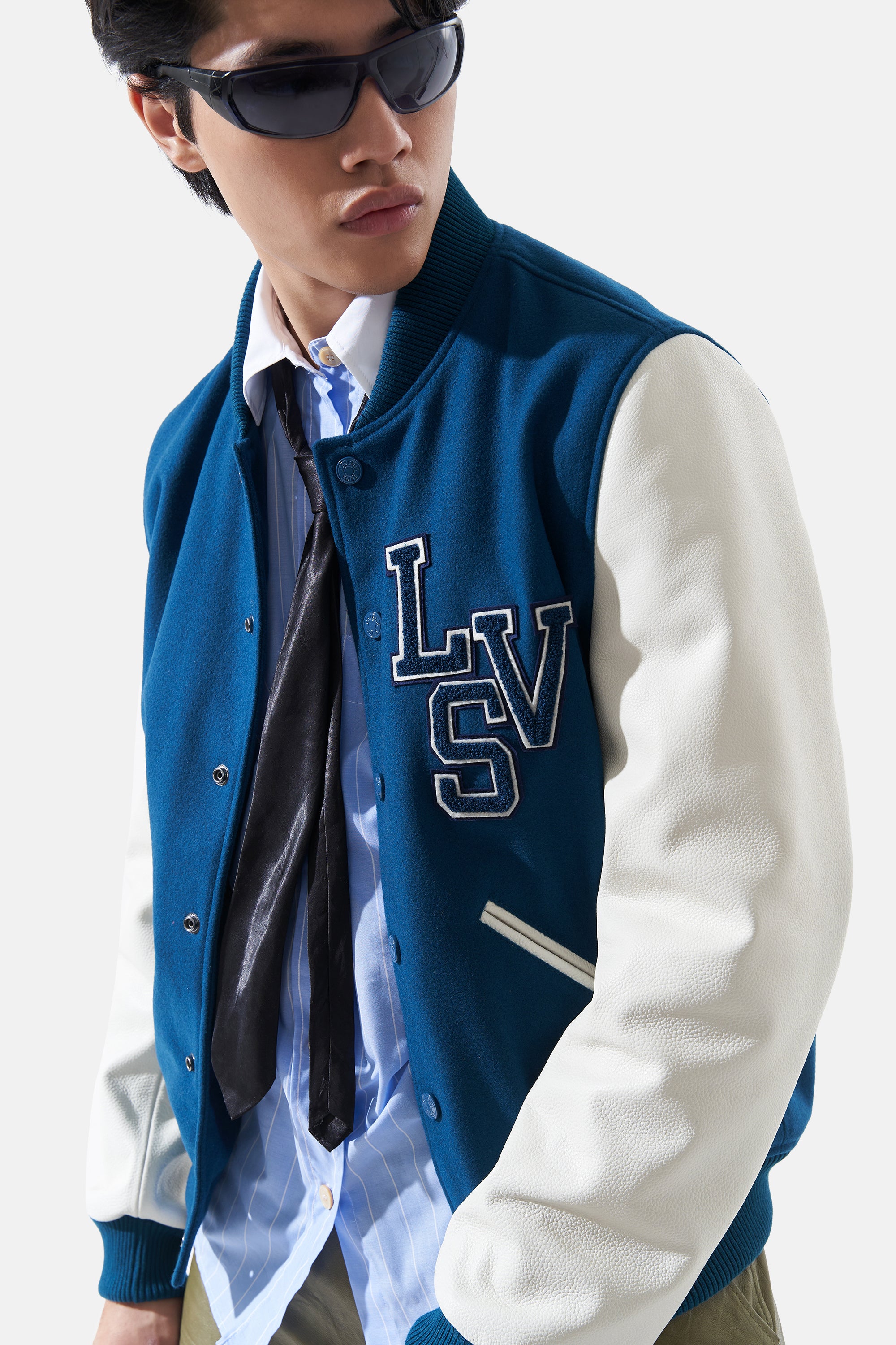 Avery - Leather Varsity - White & Duck Blue